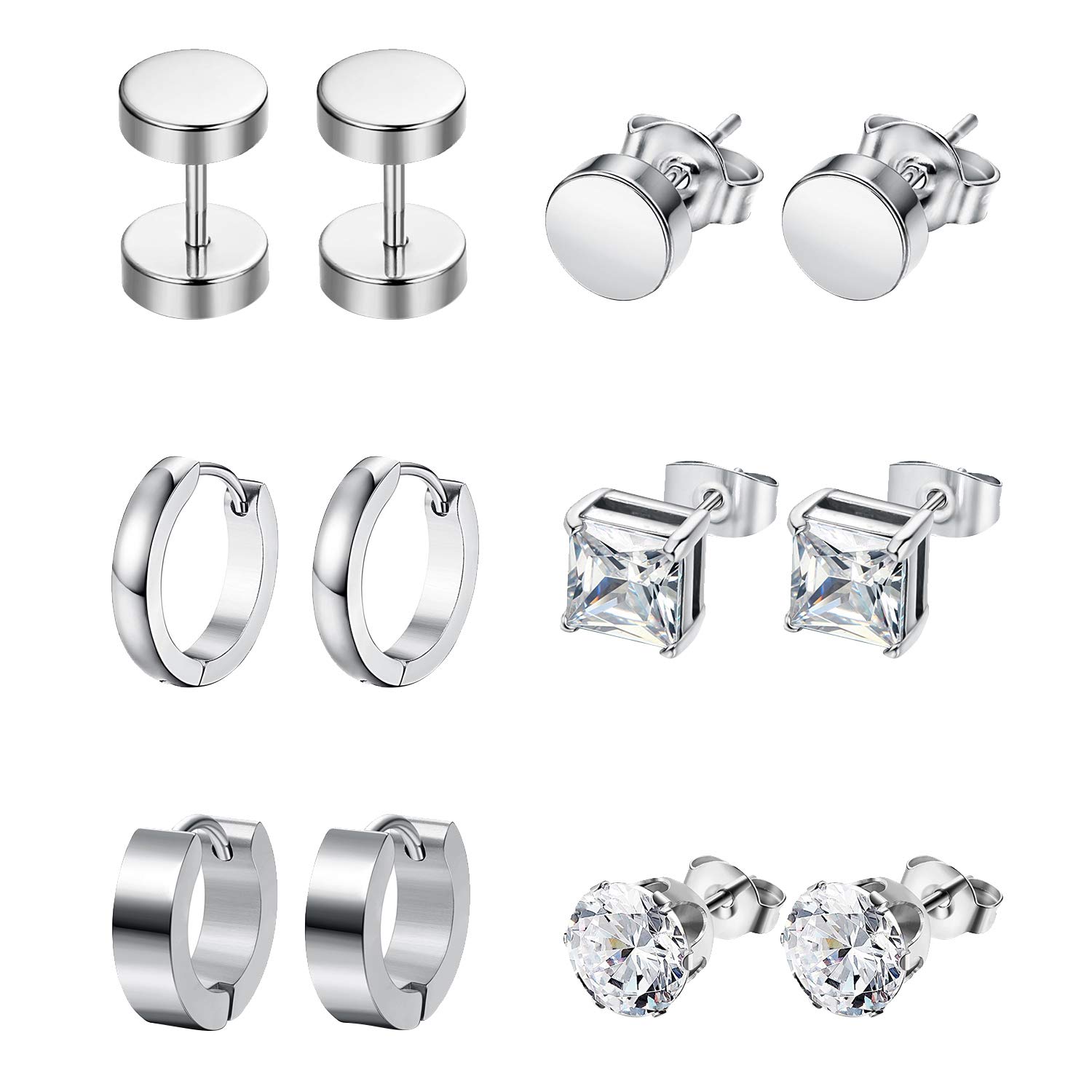 Aroncent 6 Pairs Stainless Steel Small Hoop Earrings for Men & Women - Fake Gauges, Spike Earrings Set | Hypoallergenic, Durable Body Jewelry for Everyday Wear, Parties & Gifts