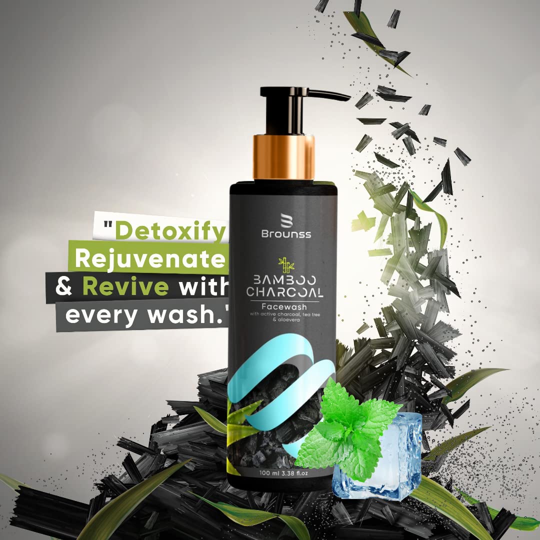 Brounss Oil Clear Anti Acne Detan Face Wash with Bamboo Charcoal & Neem | For Oily Skin, Pimples, Hydration & Brightening | Men & Women | 100ml | Daily Cleansing for Clear, Glowing Skin
