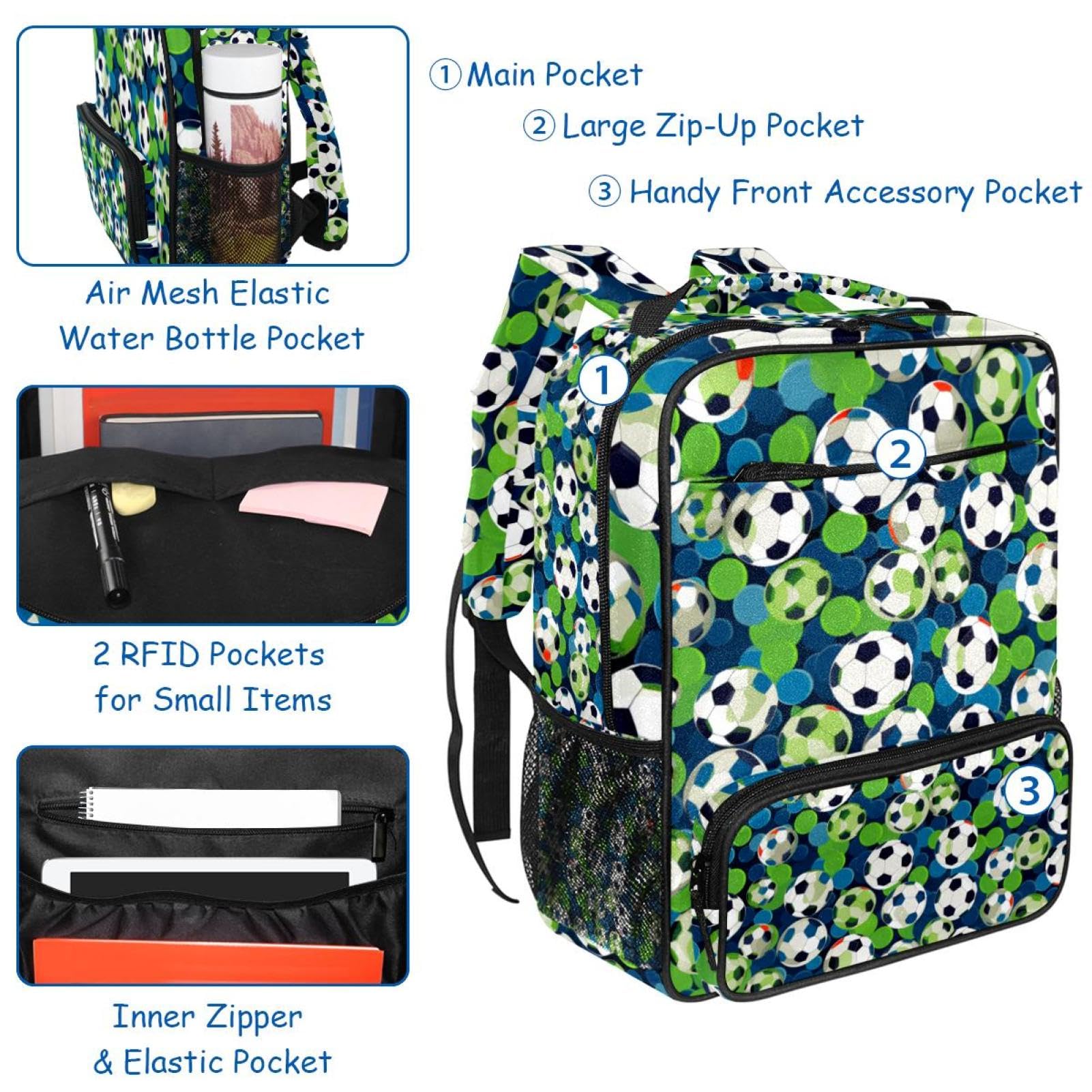 Men's & Women's Travel Backpack with Floral Soccer Ball Design - Durable Carry-On Backpack for Hiking, Gym, School & Daily Commute