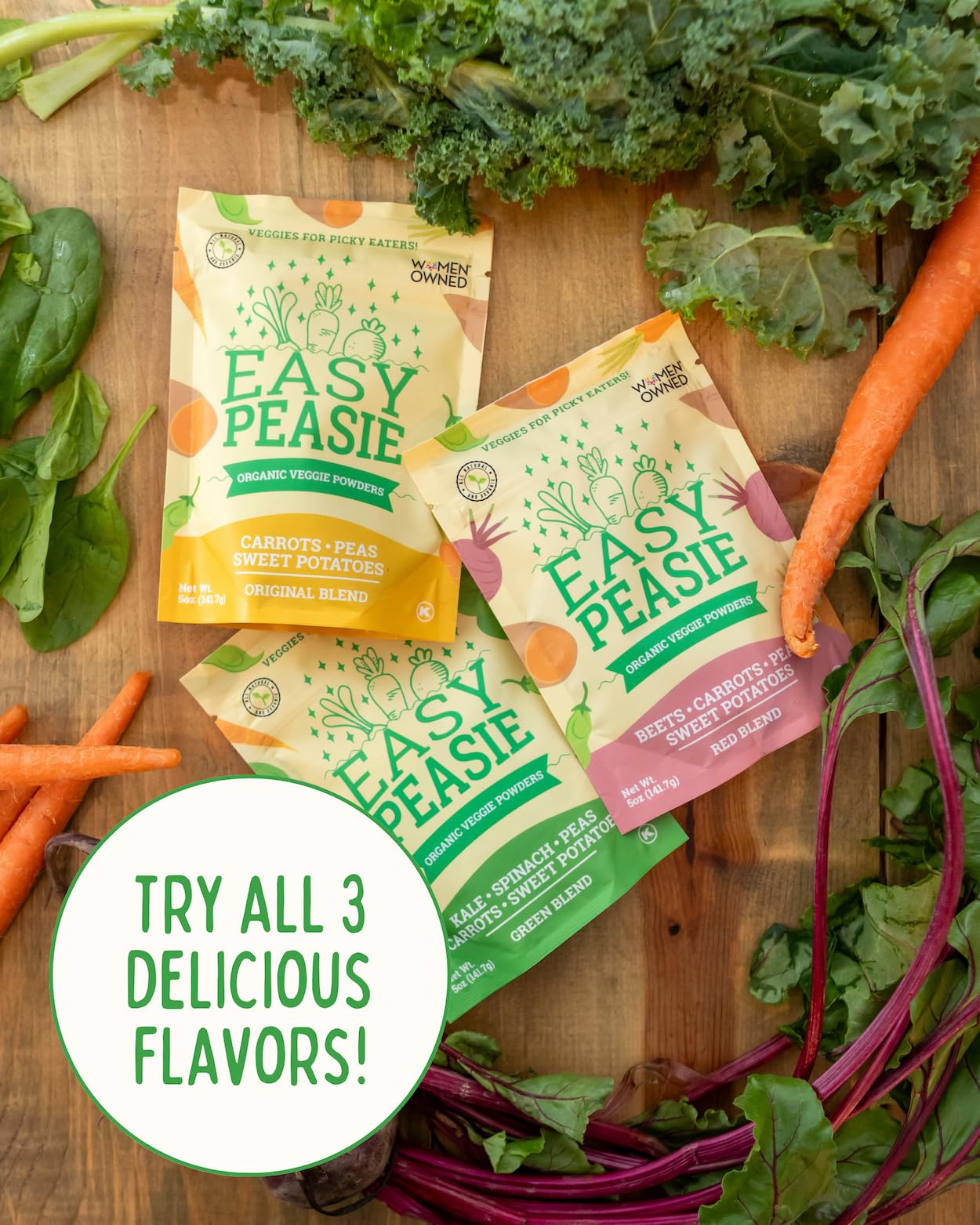 Organic Veggie Powder for Kids - Easy Peasie Greens Blend with Pea Protein, Spinach & Kale | Nutrient-Rich Vegetable Supplement for Picky Eaters (5oz Pouch) | Perfect for Smoothies, Baking & Healthy Snacks