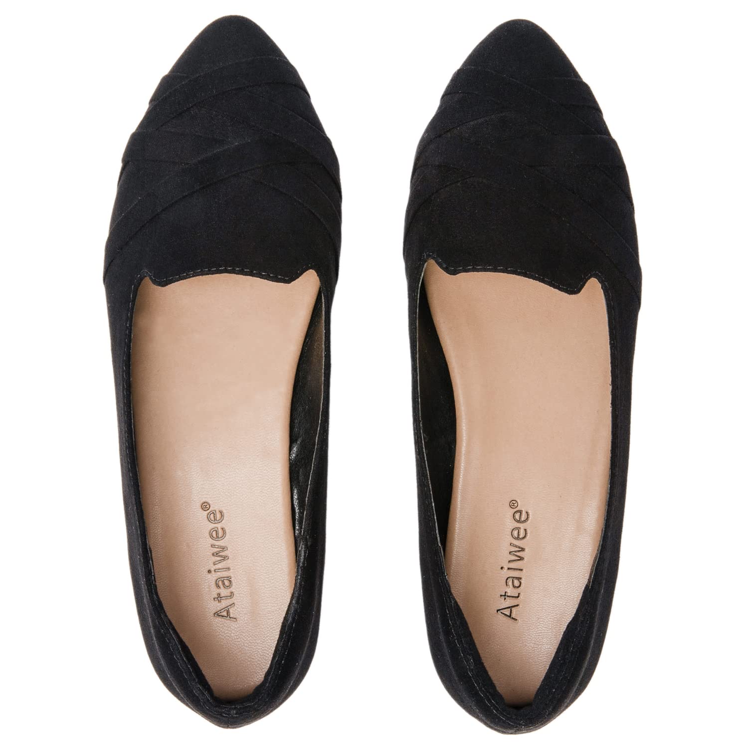 Ataiwee Women's Pointed Toe Suede Ballet Flats - Comfortable Classic Flat Shoes for Work, Office & Casual Wear