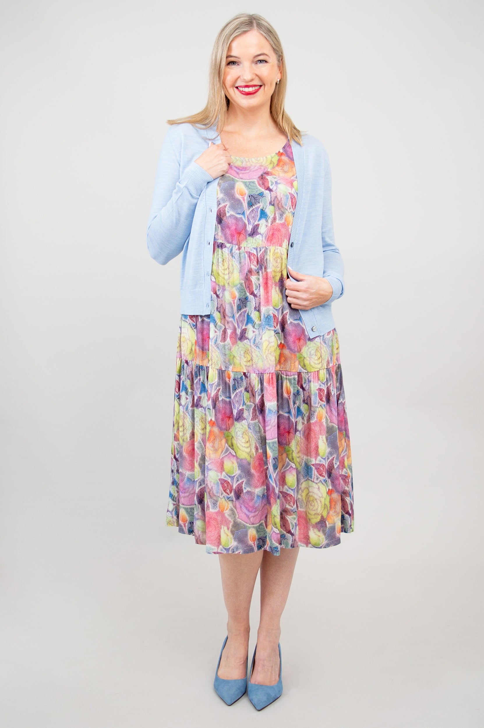 Camila Cardigan - Cerulean Blue Merino Wool Sweater for Women | Cozy Winter Wear & Office Outfit