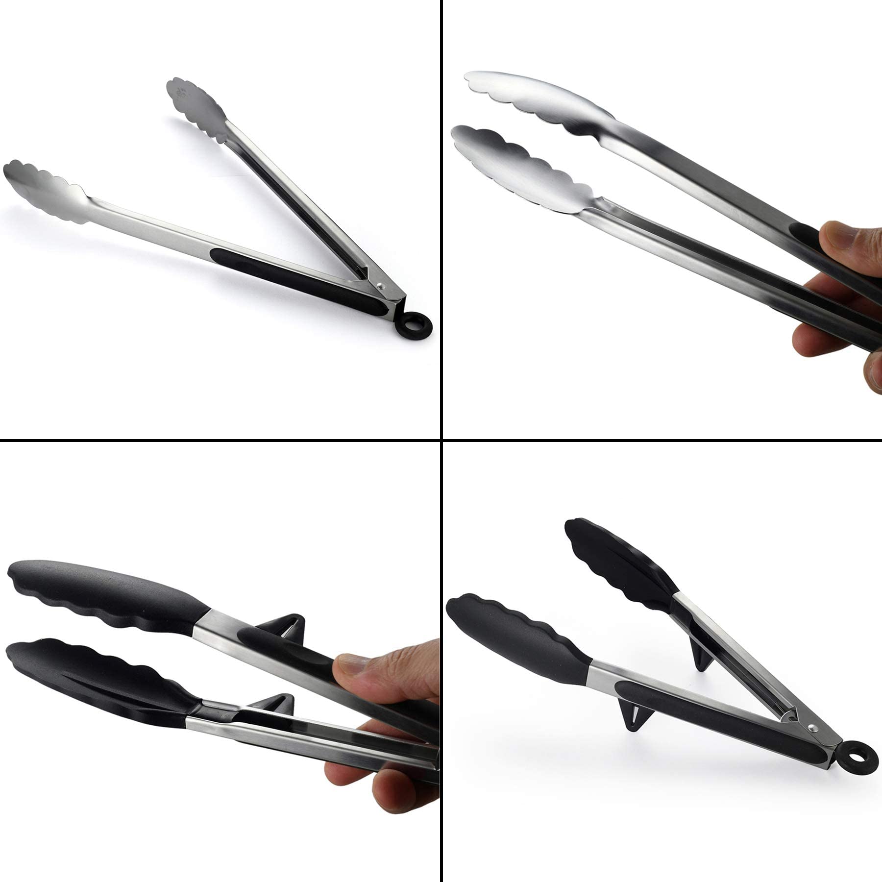 2PCS Stainless Steel Locking Kitchen Food Tongs with Non-Slip Silicone Tips (9