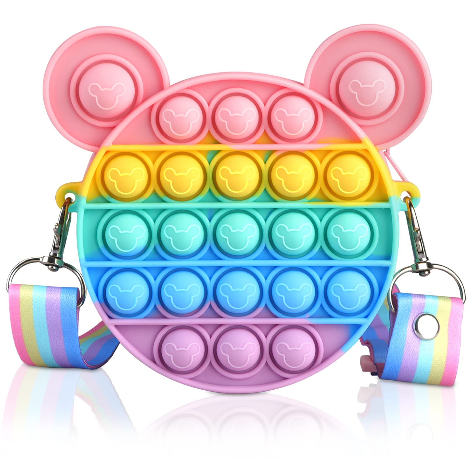 VOFUOE Cute Cartoon Mouse Pop Purse for Girls - Push Bubble Shoulder Bag, Fidget Toy Crossbody Bag for Stress Relief - Perfect Gift for Kids (Ideal for School, Travel & Playtime)