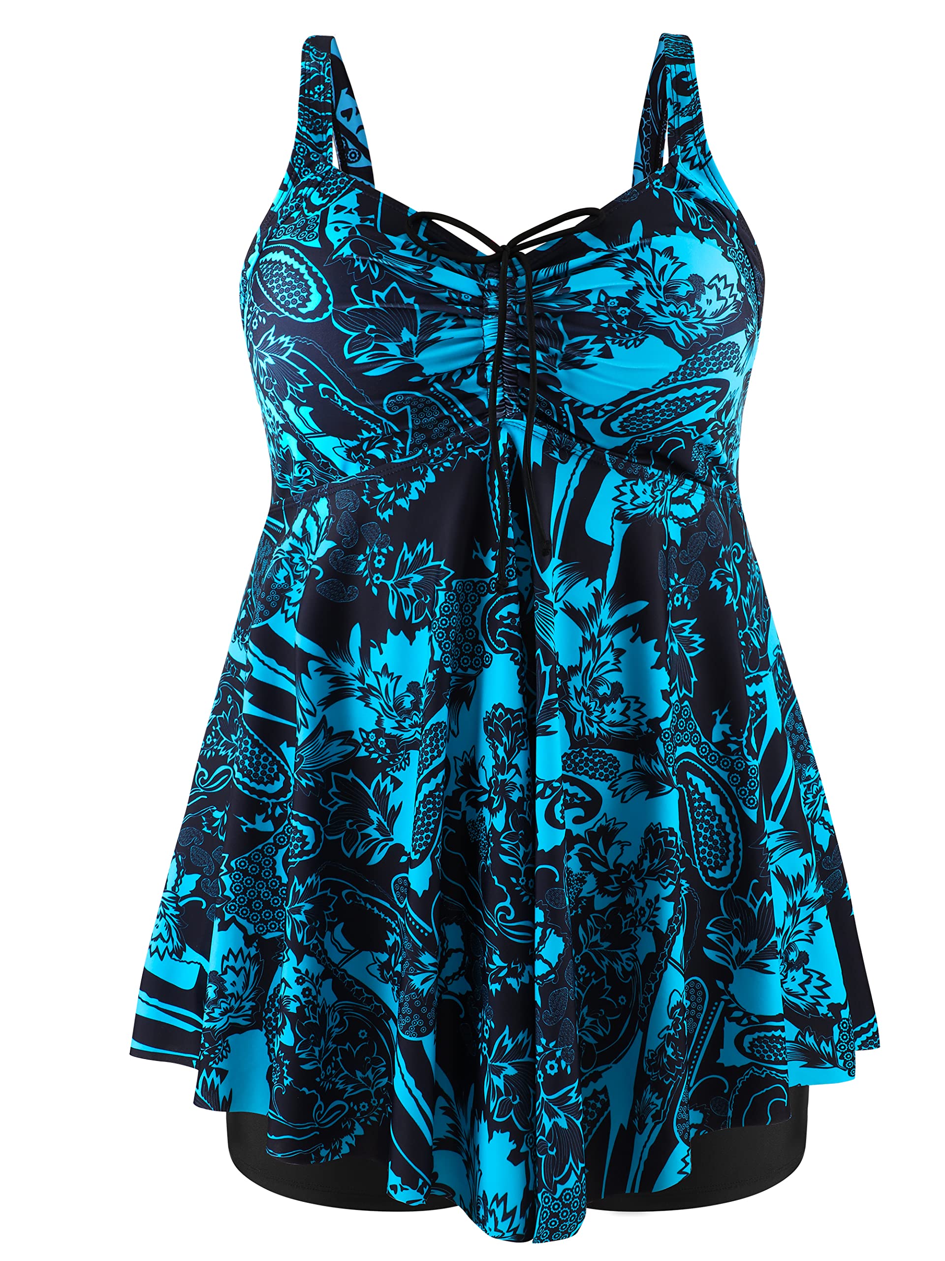 NIeyook Plus Size Women's Tankini Swimsuits - Tummy Control Two Piece Bathing Suit with Swim Shorts & Swim Dress | Beach Vacation, Pool Party, Water Aerobics