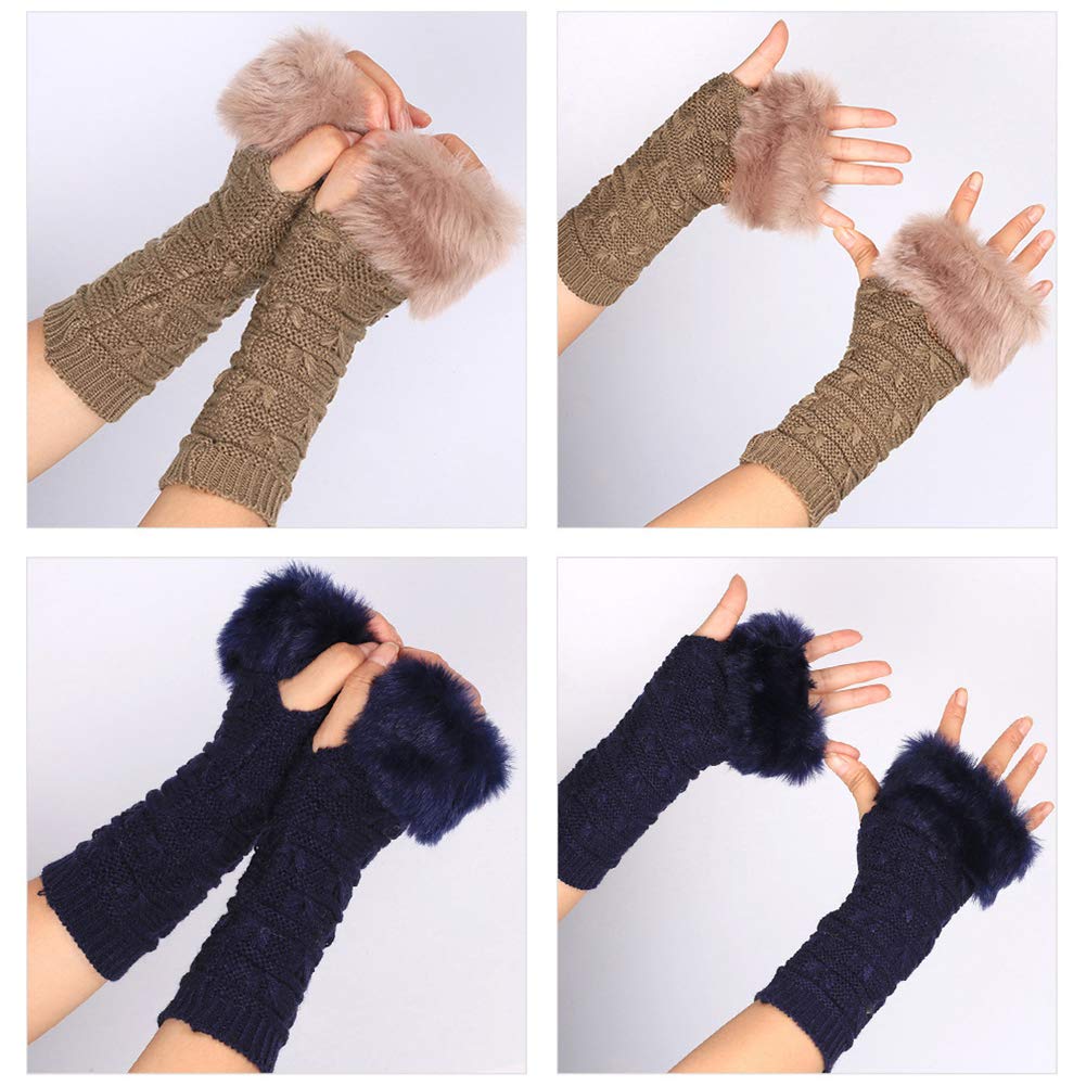 Asudaro Women's Faux Fur Fingerless Gloves - Winter Arm Warmers & Wrist Warmers for Women and Girls - Cozy Hand Warmers for Outdoor Activities, Work, and Daily Use