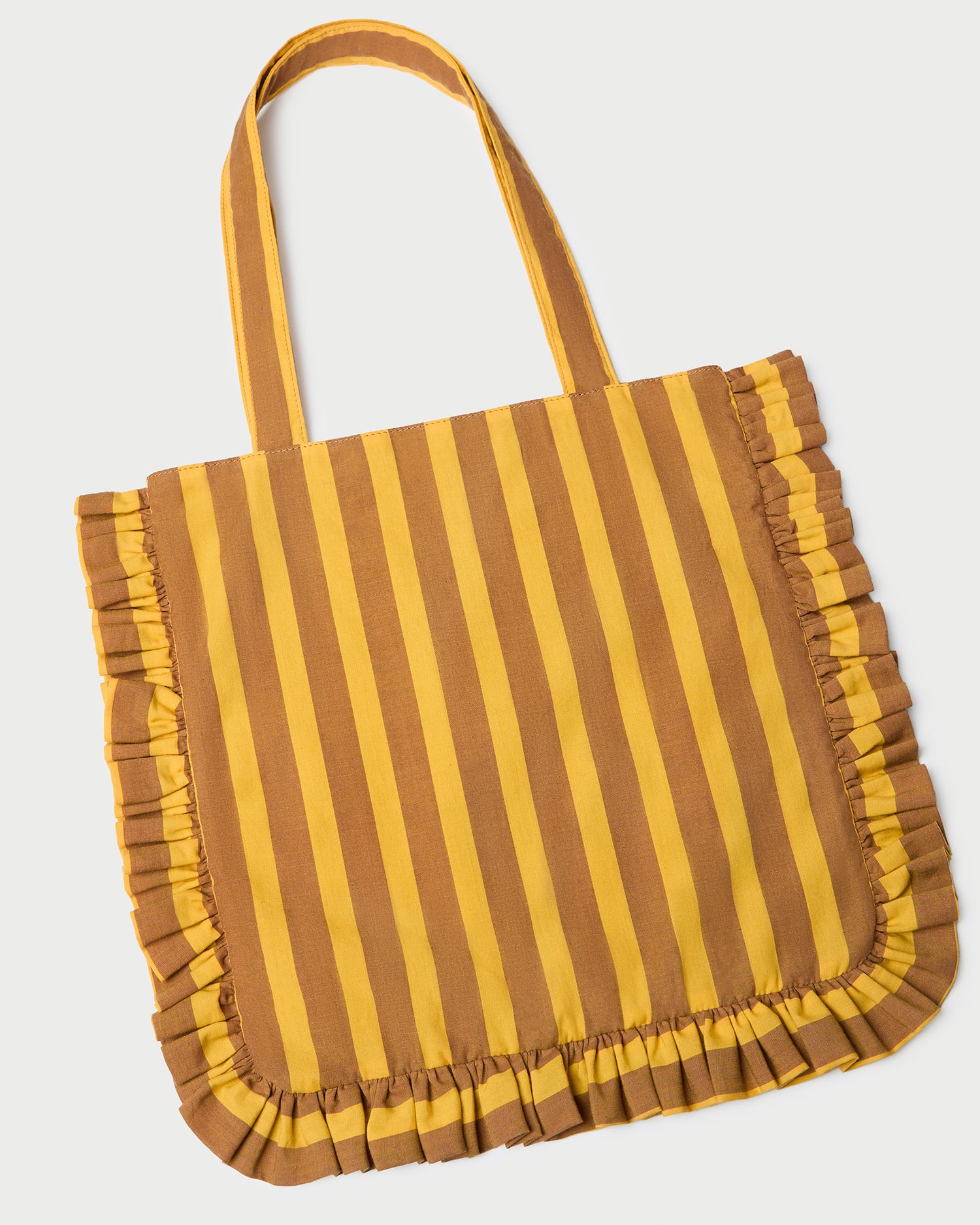 Justine Brown Yellow Stripe Tote Bag - Stylish Canvas Shoulder Bag for Women - Perfect for Work, Travel & Shopping