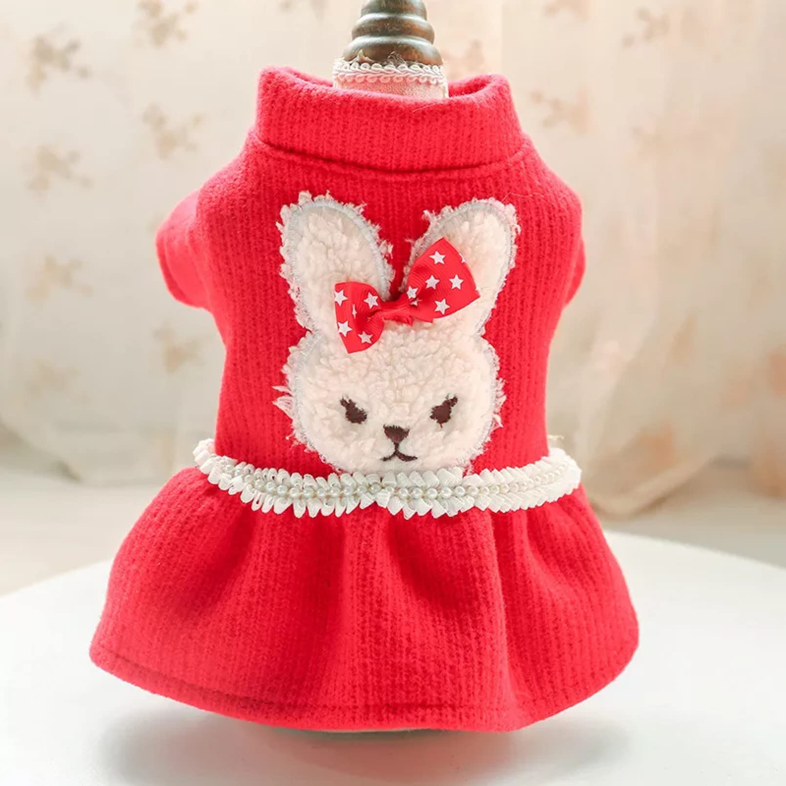 Warm Fleece Dog Jacket & Cute Rabbit Princess Red Skirt - Cozy Winter Pet Clothes for Small Dogs & Puppies | Perfect for Autumn Walks & Indoor Playtime