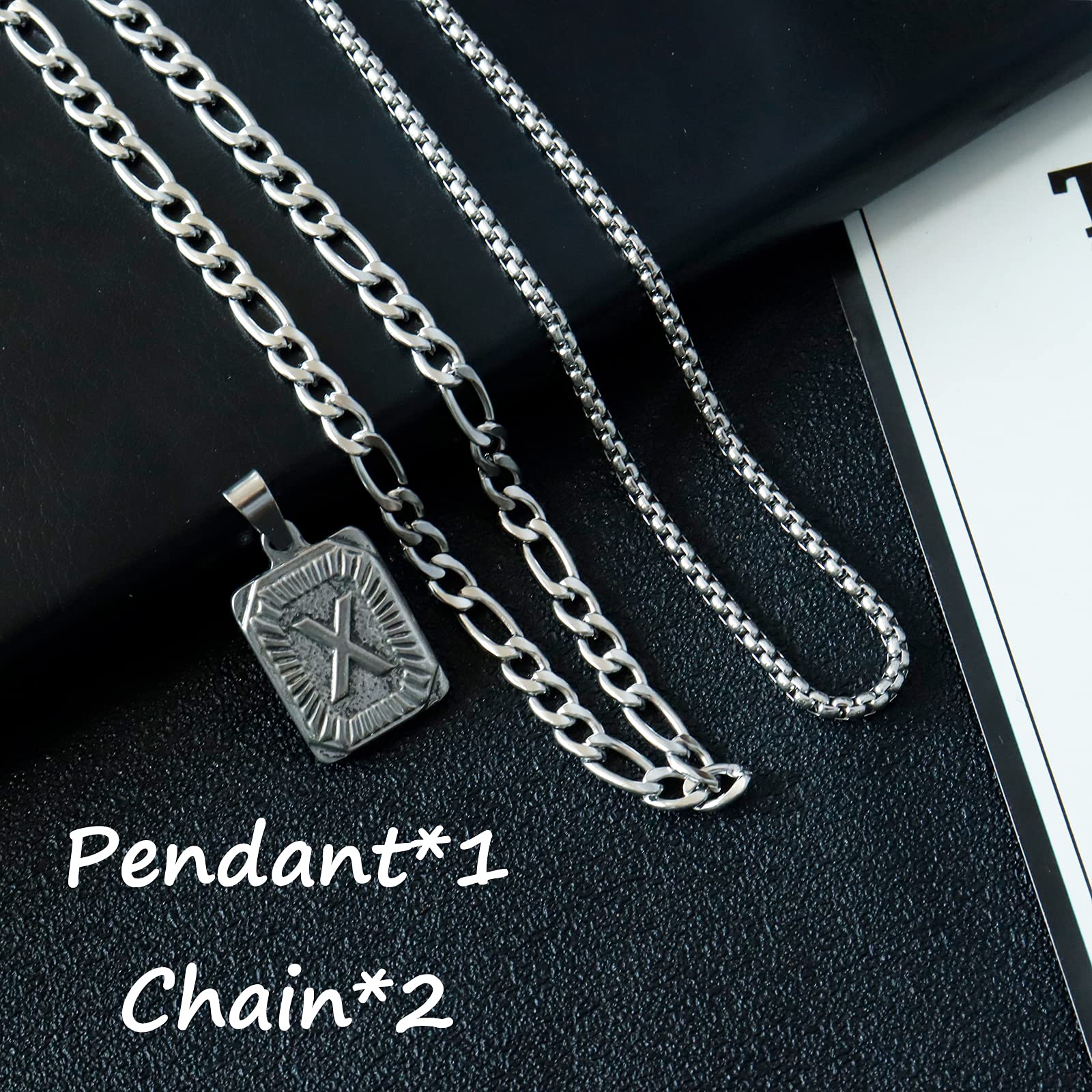 Personalized Silver Initial Necklace for Men - Square Letter Pendant A-Z, Layered Chain, Birthday & Christmas Gift for Him - Perfect for Anniversary, Graduation, Valentine's Day & Special Occasions
