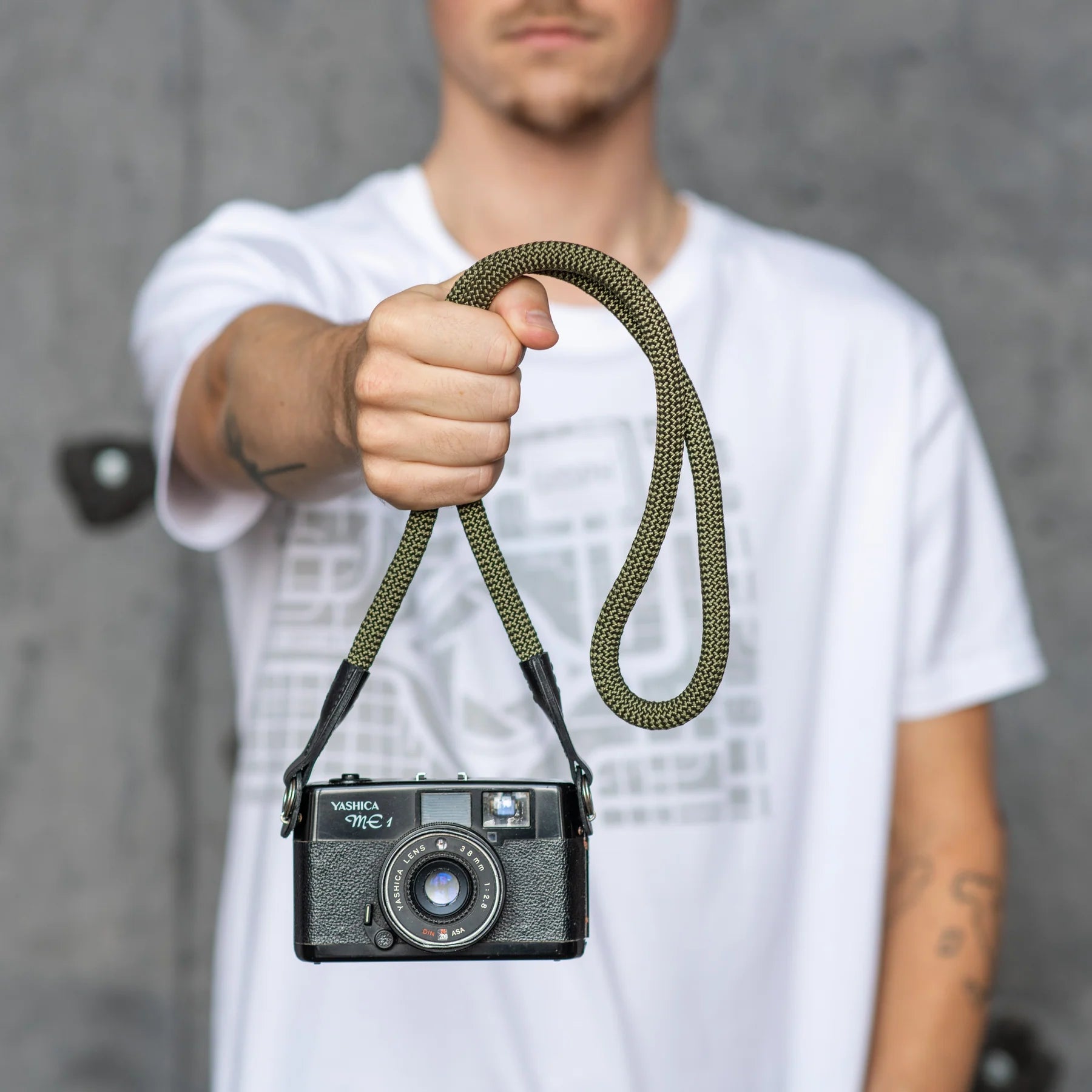 Cooph Rope Camera Strap with Split Ring - 45.3 Inch (115cm) Adjustable Neck Strap for DSLR/Mirrorless Cameras - Durable Army Green Design for Travel & Outdoor Photography