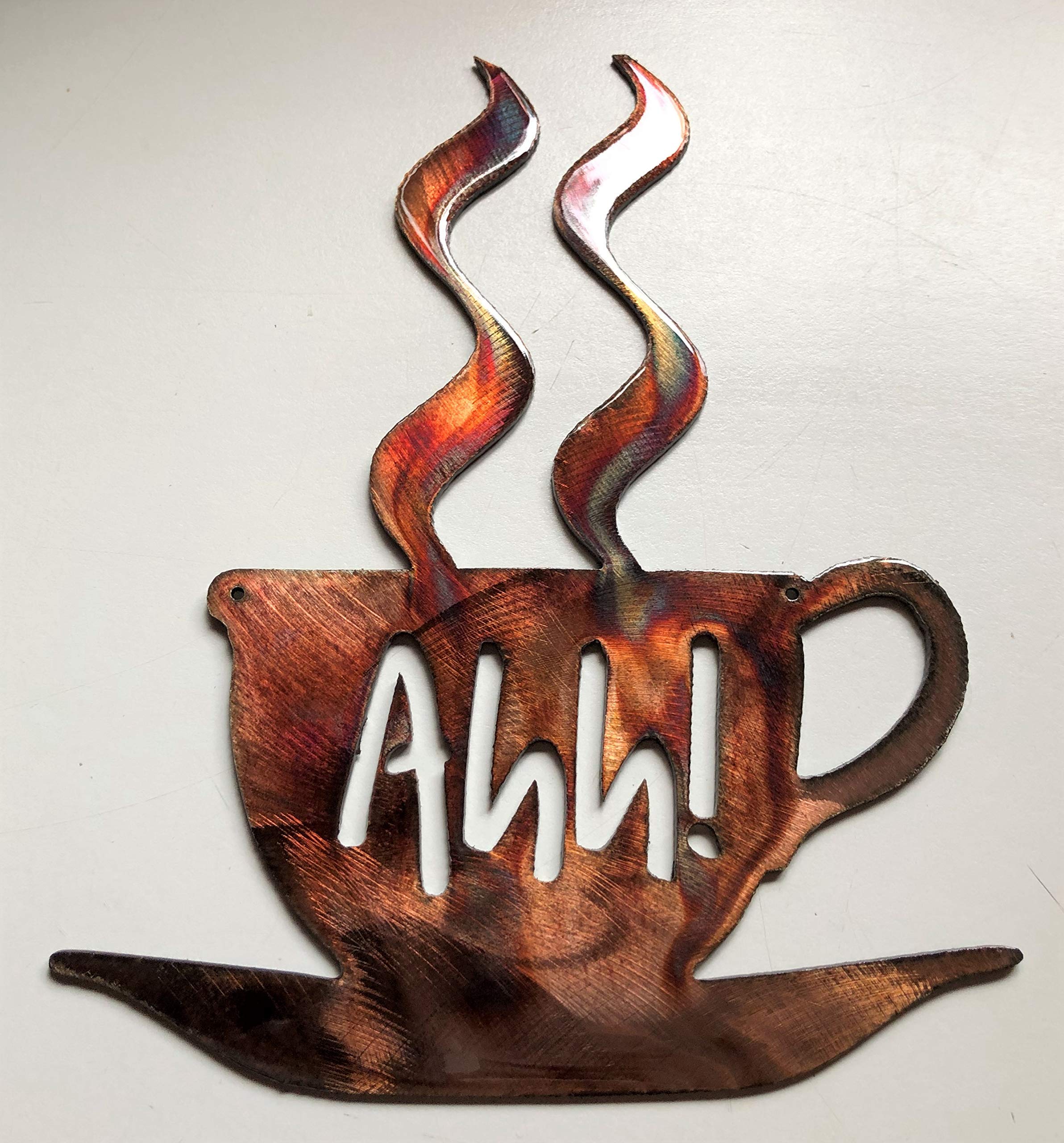 Ahh! Coffee Cup Metal Wall Art Decor - Vintage Rustic Home Decor for Kitchen, Cafe & Office - Perfect Gift for Coffee Lovers