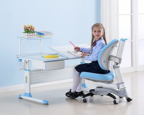 ApexDesk DX Kids Desk with Chair - Adjustable Height Study Desk for Children, Blue - Perfect for Homeschooling, Online Learning & Homework Station