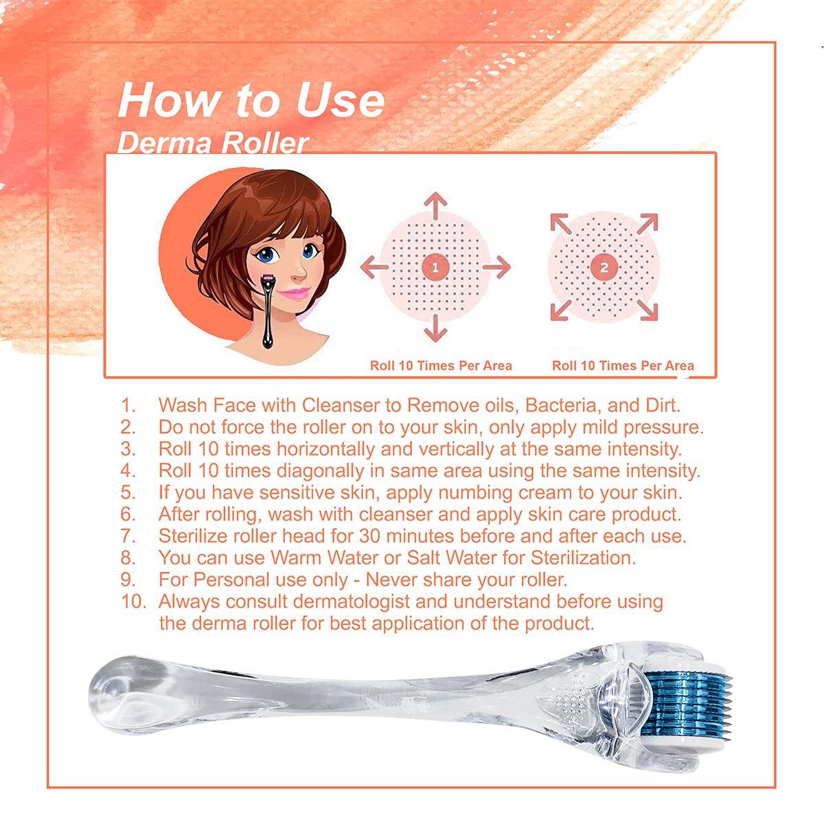 Epyz Derma Roller 540 Titanium Microneedling Roller for Face & Body - 1.5mm Needle Length, Blue Transparent Handle - Skin Care Treatment for Acne Scars, Wrinkles & Hair Growth - At Home Facial & Beauty Routine Essential