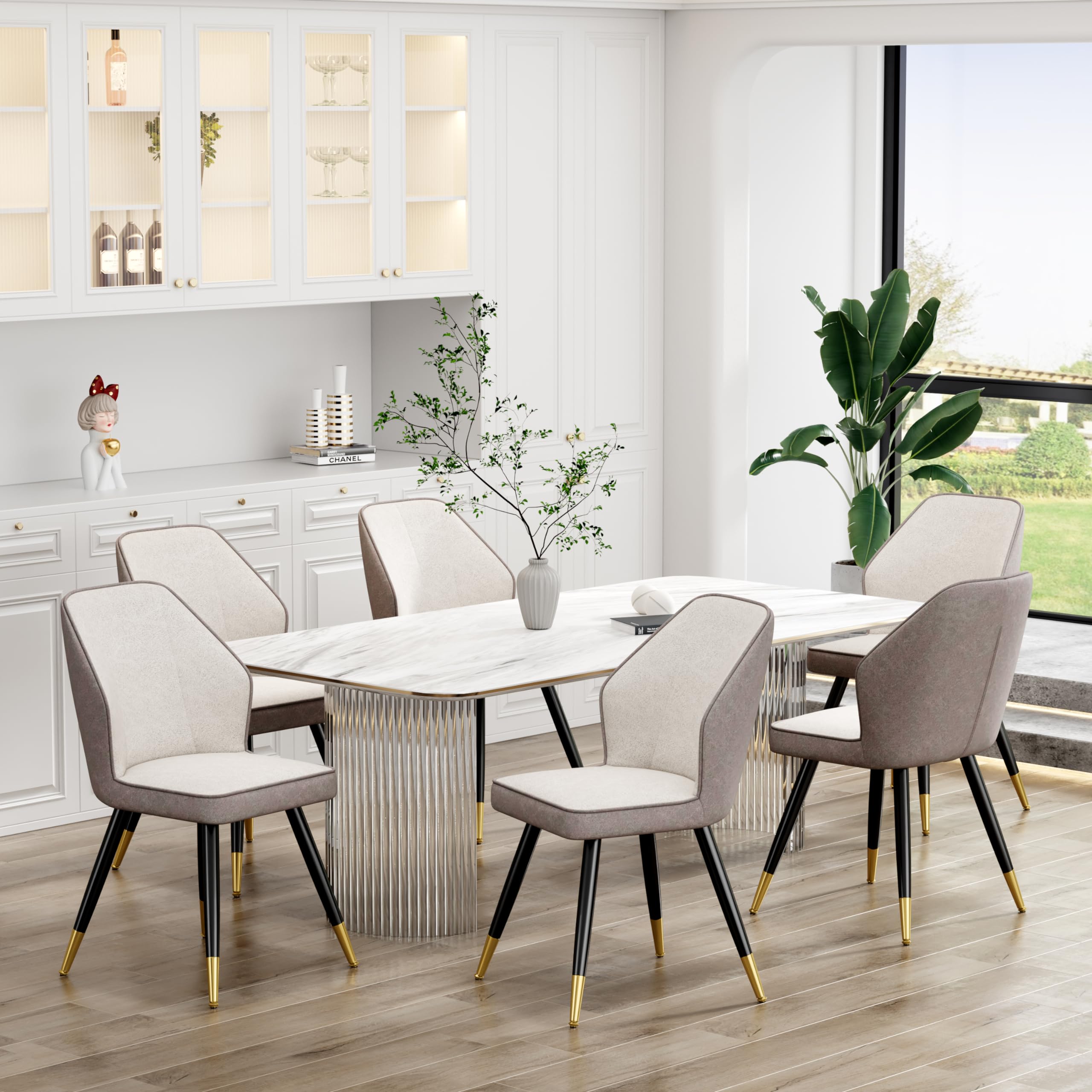 Andeworld Set of 2 Upholstered Dining Chairs - Mid Century Modern Faux Suede Armless Side Chairs with Golden Metal Legs for Dining Room, Living Room, Kitchen - Grey | Comfortable Seating for Home & Office