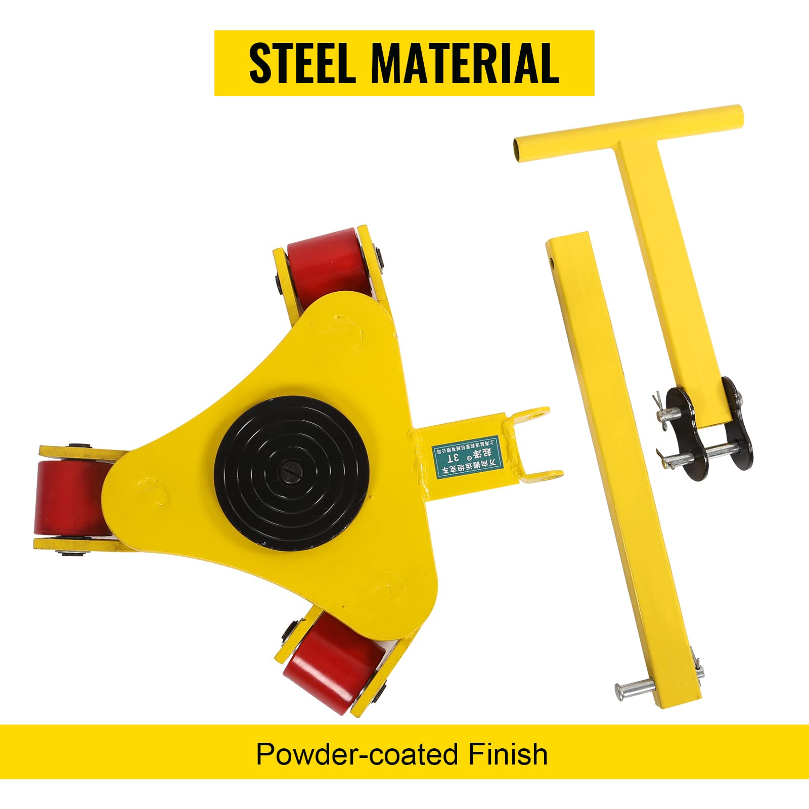 OrangeA Industrial 6600Lbs Capacity Heavy Duty Machinery Mover Dolly with 3 Swivel Casters & 360 Degree Rotation - Perfect for Workshop, Warehouse, and Factory Equipment Transport (3 Ton Capacity)