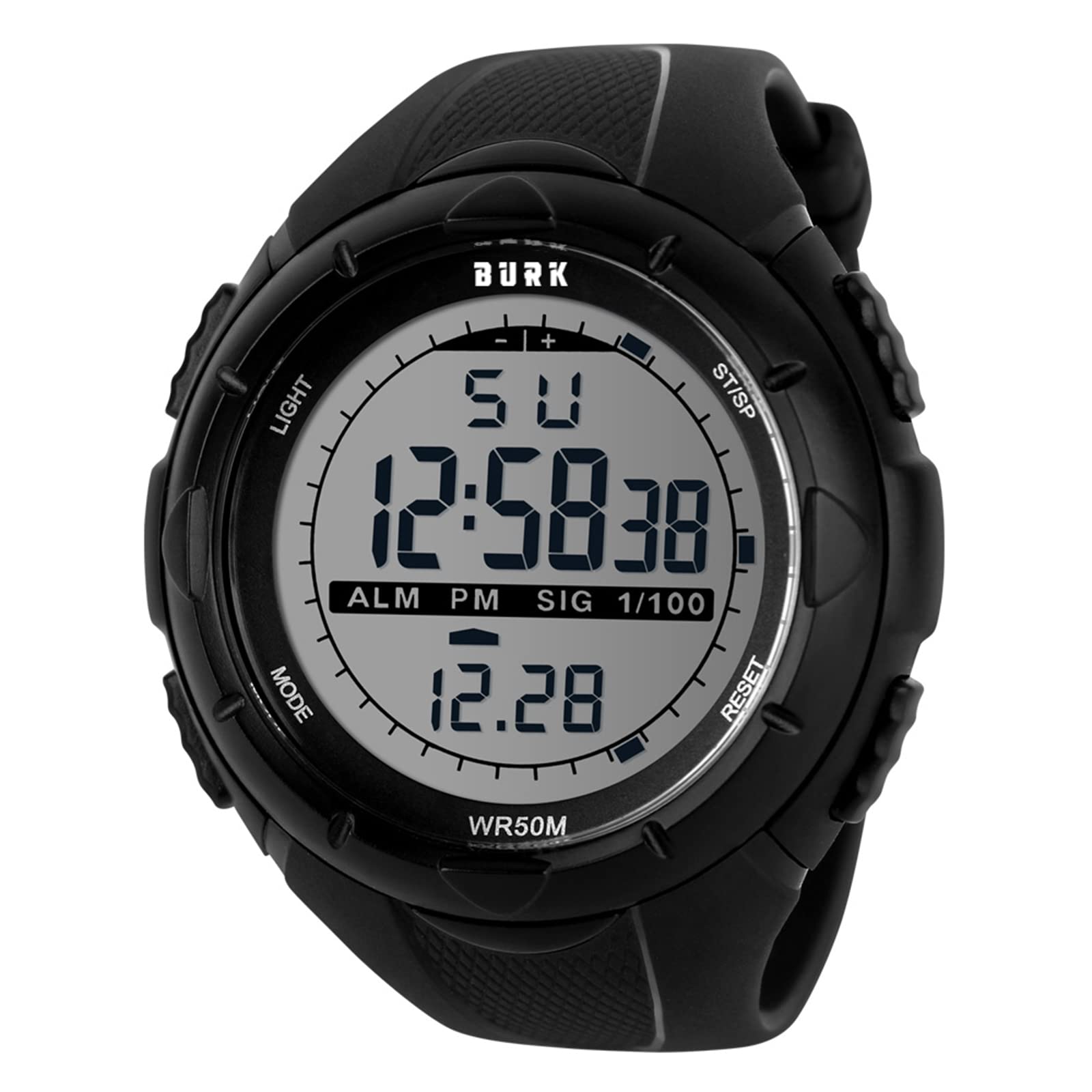 BURK 1025 Men's Digital Sports Watch - Waterproof Military LED Backlight Chronograph Alarm Wristwatch for Running, Hiking & Outdoor Activities