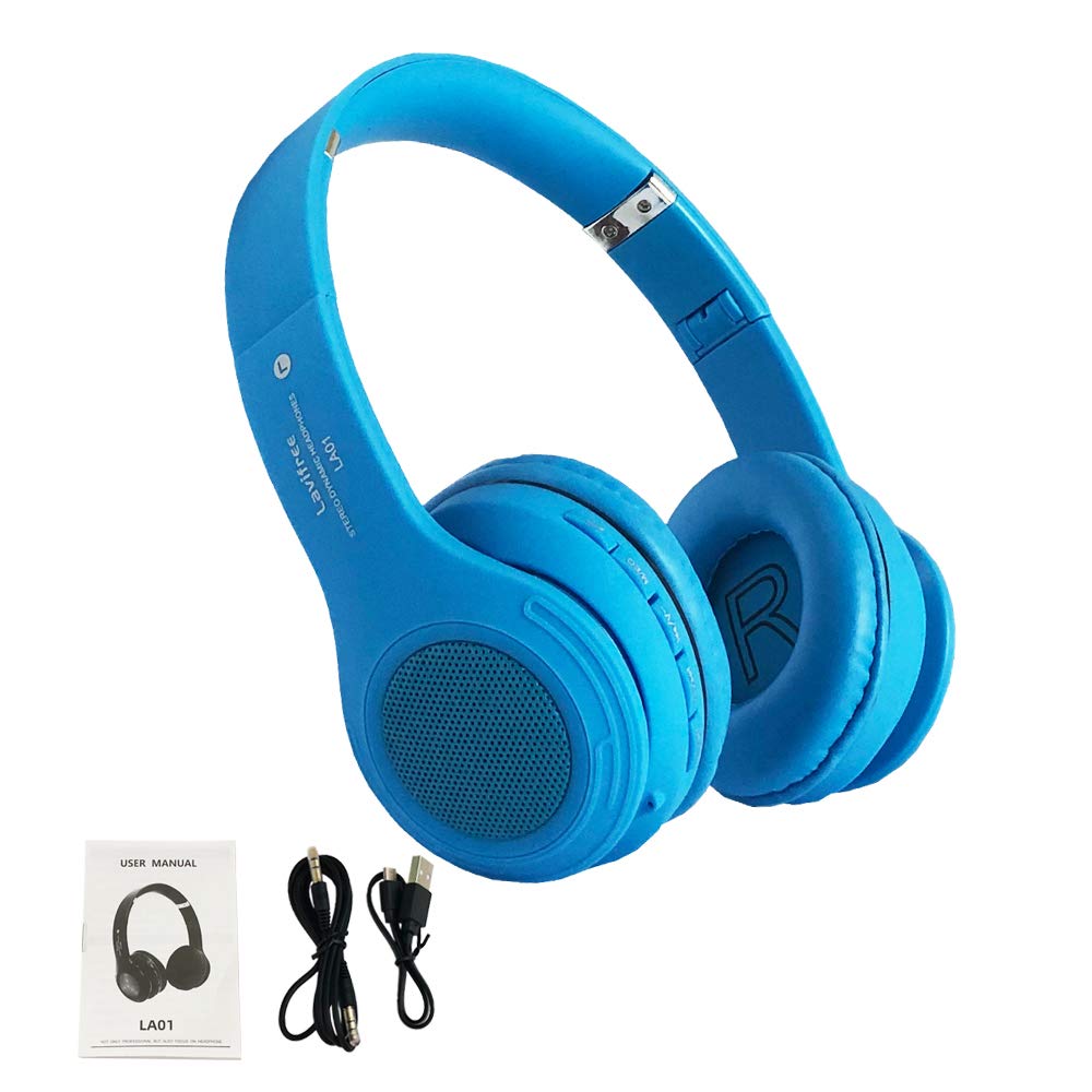 Wireless Bluetooth Kids Headphones with LED Lights, 85dB Volume Limiting, Foldable Design, Built-in Mic, FM Radio & Micro SD Support - Compatible with Phone, Tablet, PC, Laptop, TV (Blue) - Perfect for Online Learning, Gaming, and Travel Entertainment