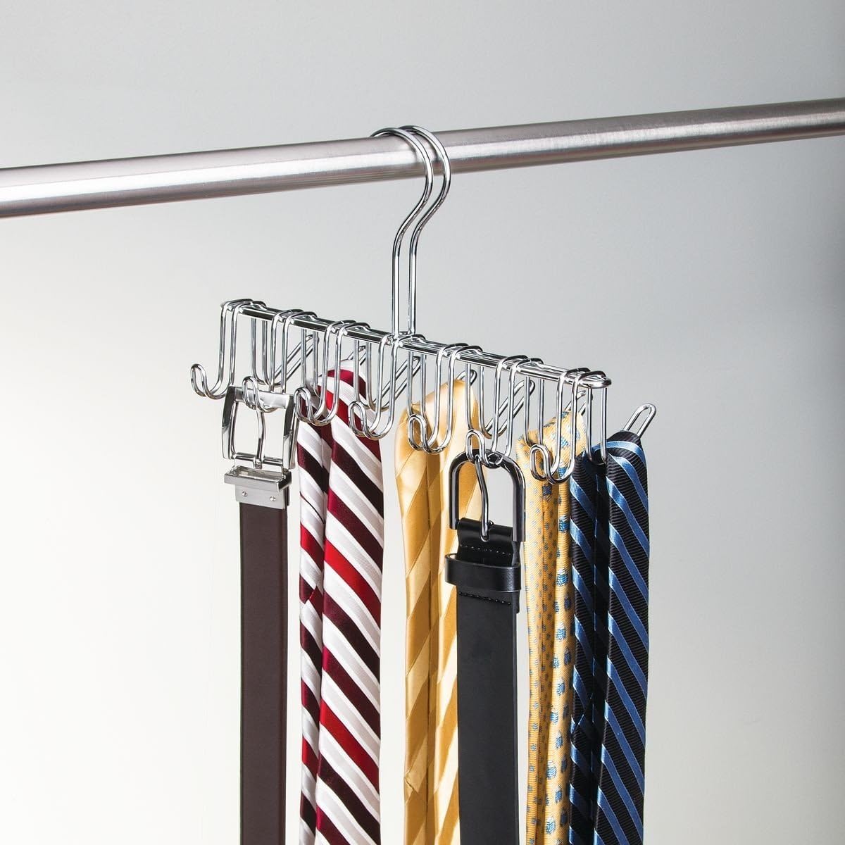iDesign Classico Metal Tie Hanger - Horizontal Closet Organizer for Belts, Ties, Scarves, Shawls & Accessories | Space-Saving Storage Solution for Men & Women | Perfect for Bedroom, Closet & Travel Organization