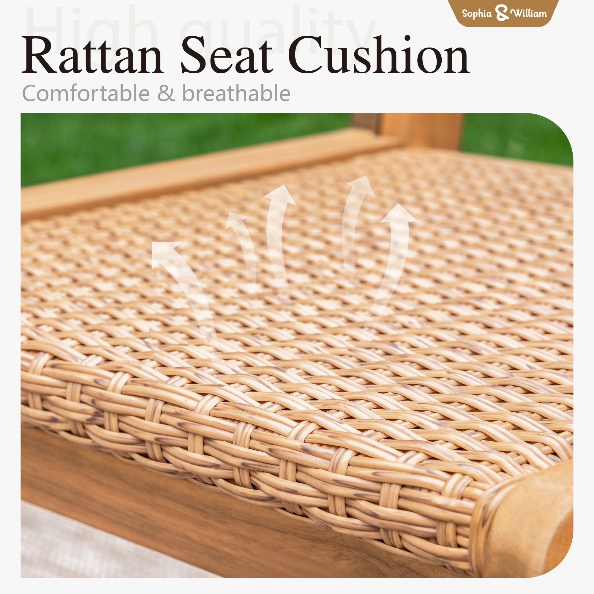 Sophia & William 2-Piece Outdoor Patio Dining Chairs Set - Handwoven Rattan Armchairs with Acacia Wood Frame for Porch, Backyard, Garden & Balcony - Perfect for Al Fresco Dining, Lounging & Outdoor Entertaining