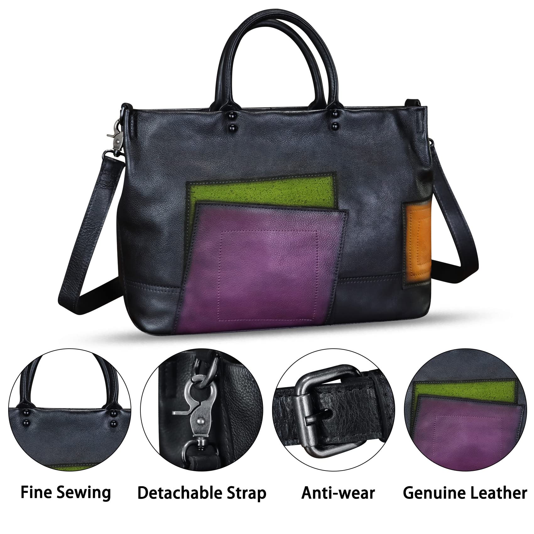Genuine Leather Satchel for Women - Handmade Leather Work Tote Bag with Top Handle & Crossbody Strap - Stylish Handbag Purse for Office, Travel & Everyday Use