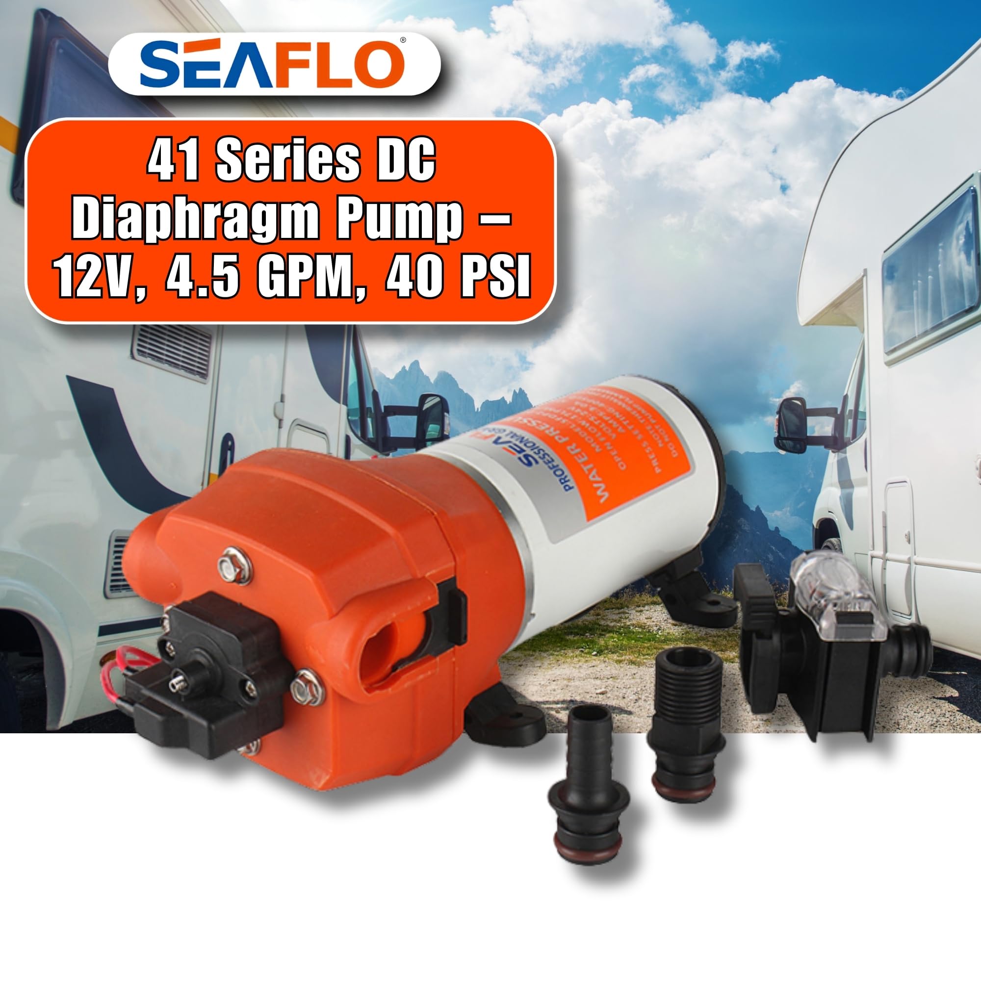 SEAFLO 12V 4.5 GPM 40 PSI Water Pressure Pump - Heavy Duty Marine/RV Water Pump for Boats, Campers & Off-Grid Systems