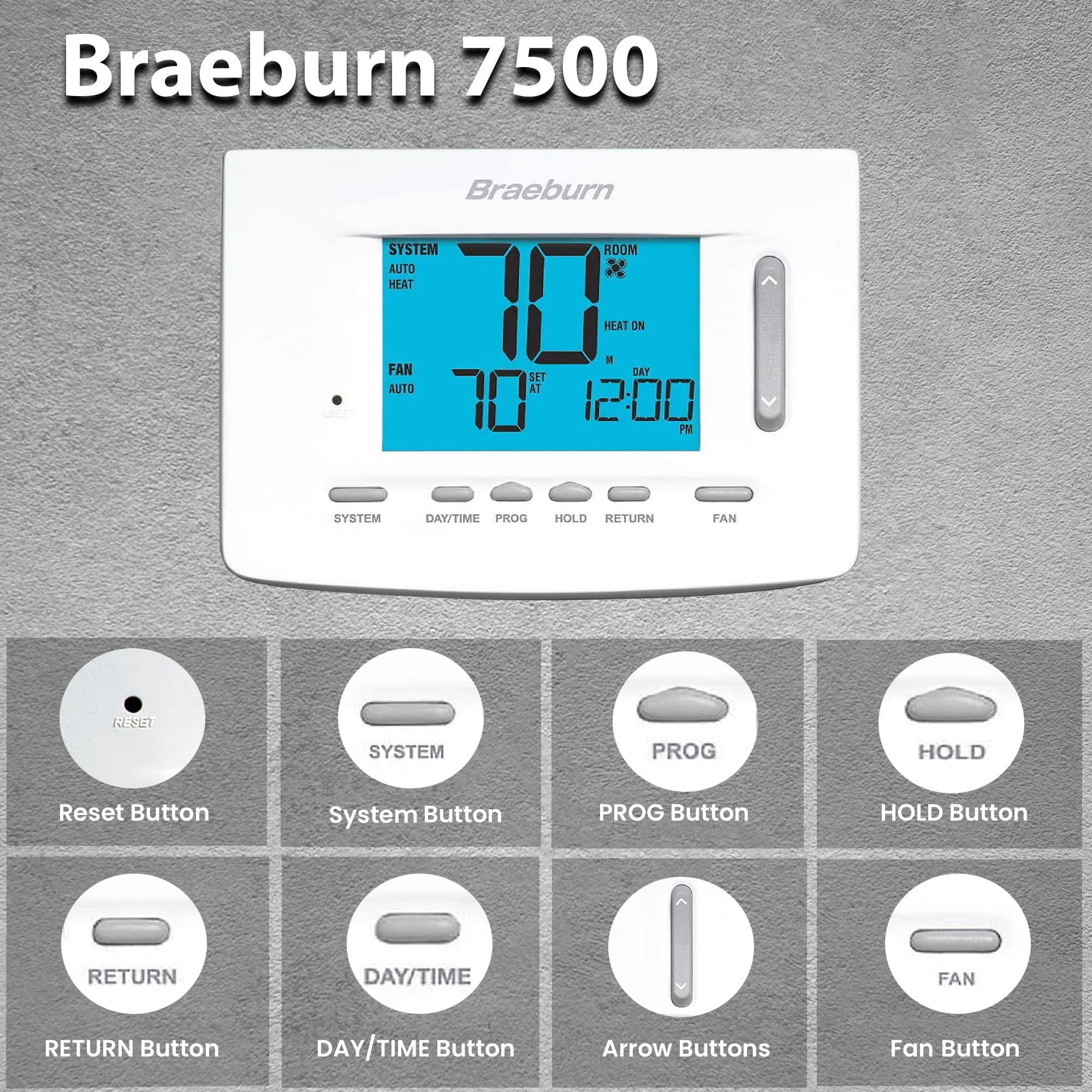 Braeburn 7500 Universal Wireless Programmable Thermostat - Smart Digital Thermostat for Home Heating & Cooling System with Control Module & Supply Air Sensor - Perfect for Smart Homes, Energy Saving & Temperature Control