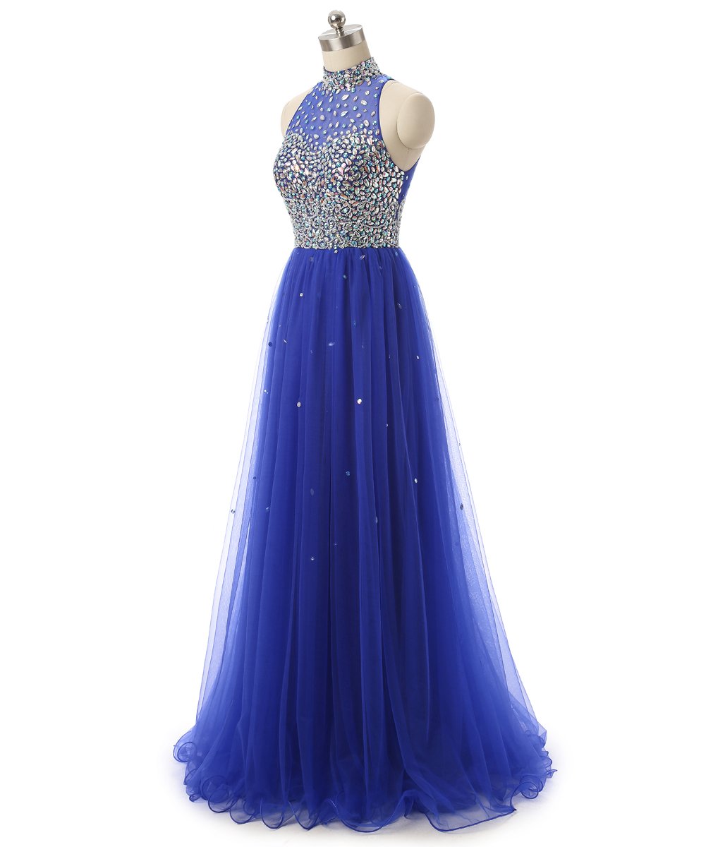 Elegant Jewel Neck Tulle Long Prom Dresses for Women - Formal Evening Gown for Homecoming, Wedding, and Special Occasions