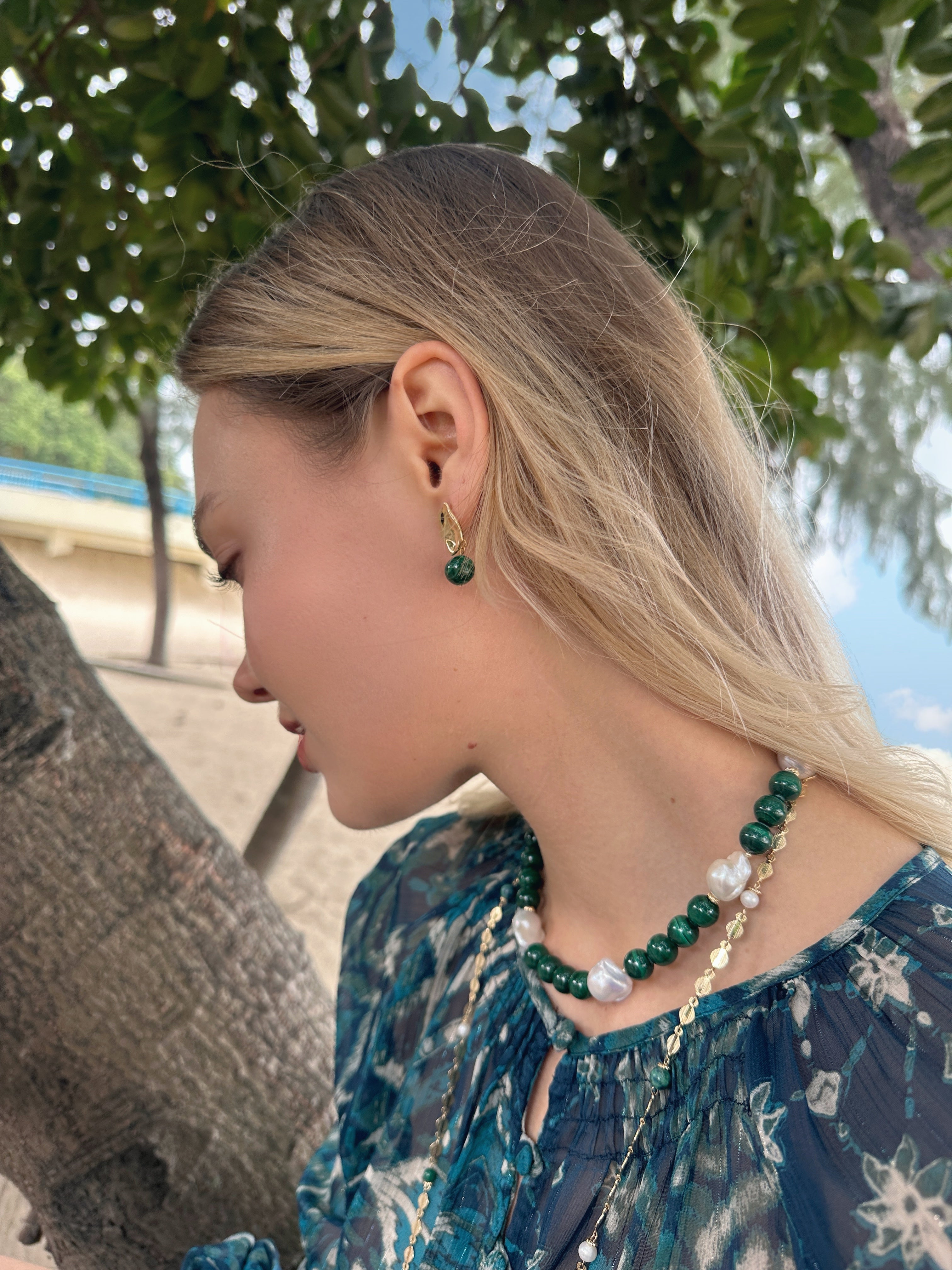 Minimalist Malachite Dangle Earrings for Women - Handmade Green Stone Jewelry - Boho Chic Accessories for Party, Wedding & Everyday Wear