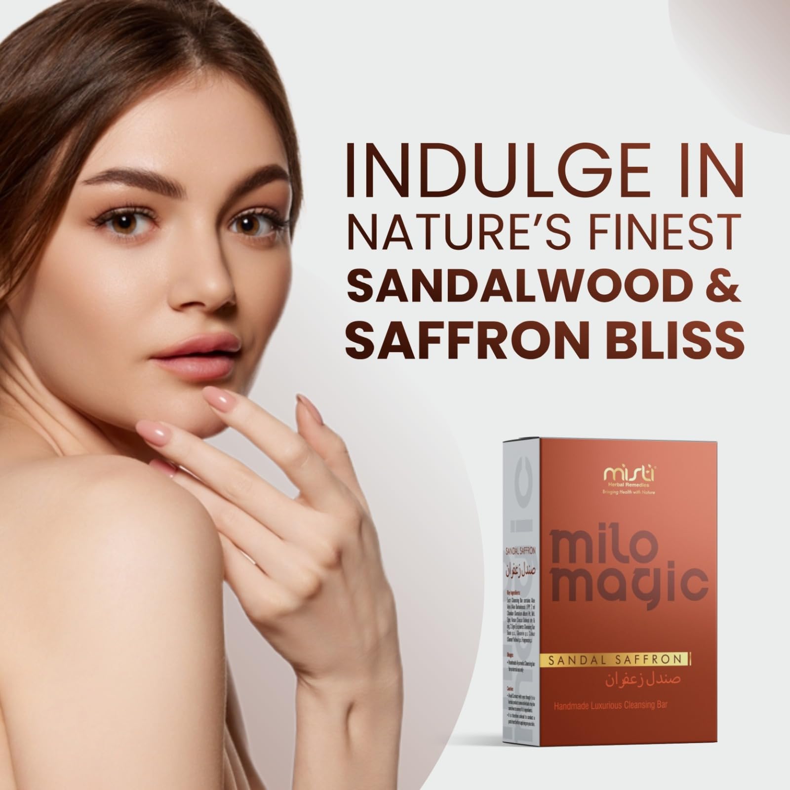 **Misti Ayurvedic Sandal Saffron Soap Bar – 100% Natural for Glowing Skin, Reduces Blemishes, Acne, Tan & Dullness – Herbal Remedy for Brightening & Clear Skin (100g) | Perfect for Daily Skincare & Relaxing Baths**