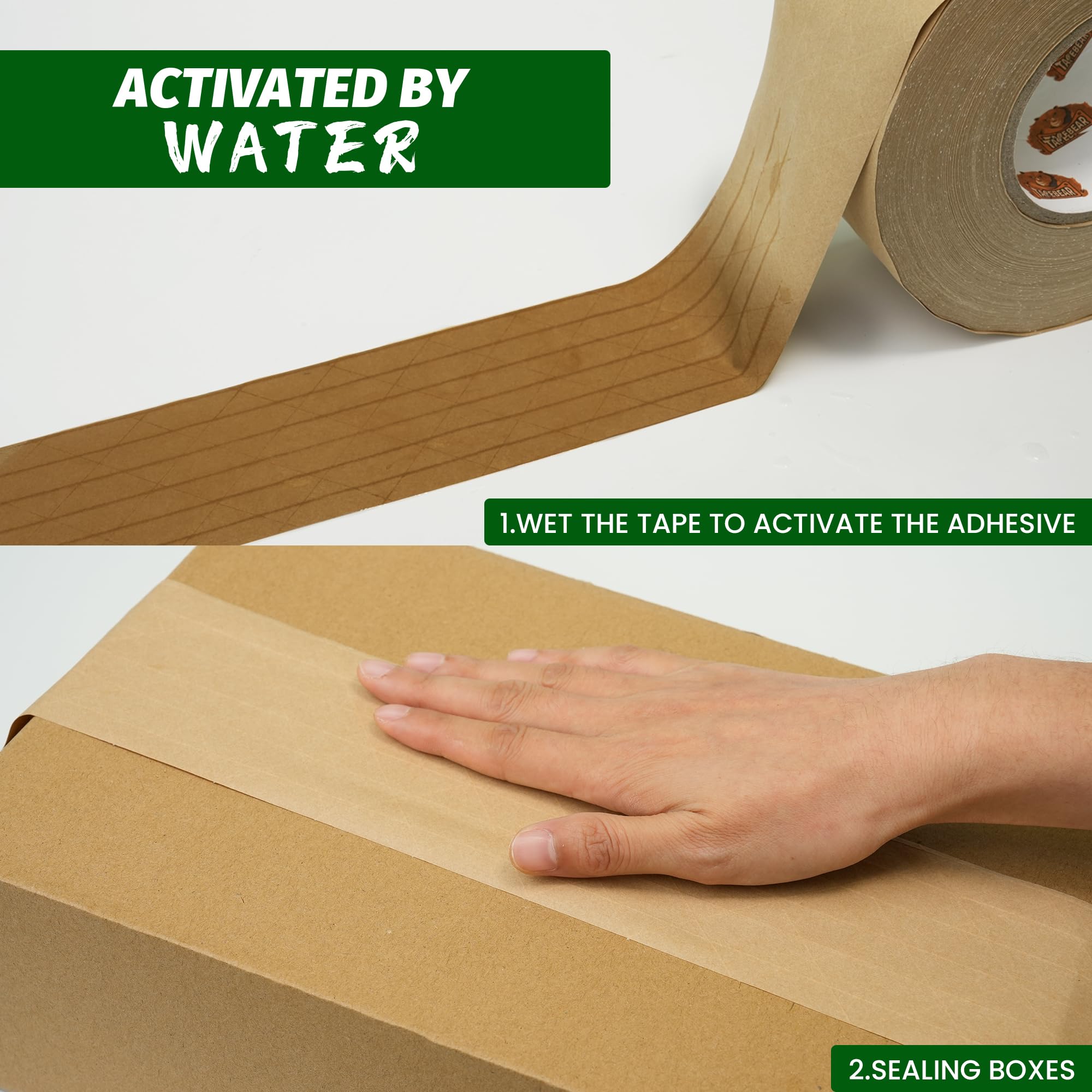 Eco-Friendly Water Activated Tape 2inch x 165ft - 24 Rolls (1320 Yards Total) | Heavy Duty Reinforced Packing Tape for Shipping & Moving | Brown Kraft Gum Tape with Writable Surface | Perfect for E-Commerce, Warehouse & Logistics Packaging
