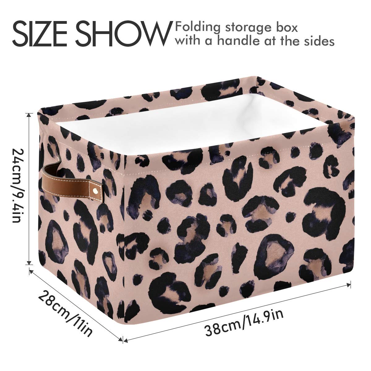 AGONA Large Foldable Storage Bin with Leather Handles - Collapsible Fabric Storage Basket for Home, Closet & Bedroom Organization (Leopard Pink, 1 Pack) - Perfect for Nursery, Pet Supplies & Seasonal Decor Storage