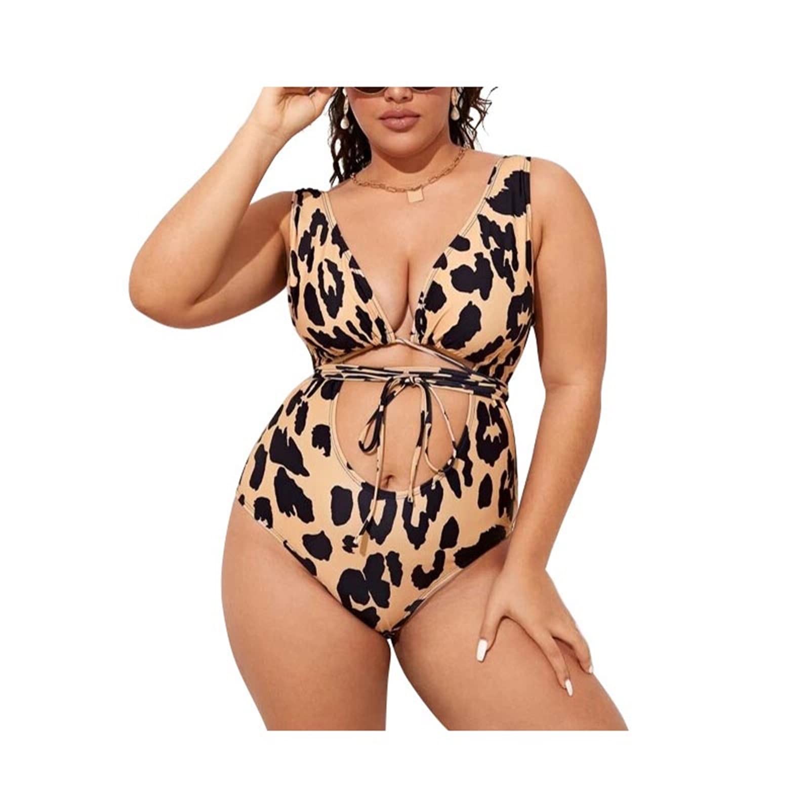 Homxi Plus Size Women's One Piece Swimsuits - Backless Cutout Leopard Print Tankini for Beach & Pool | Stylish Swimwear for Curvy Women
