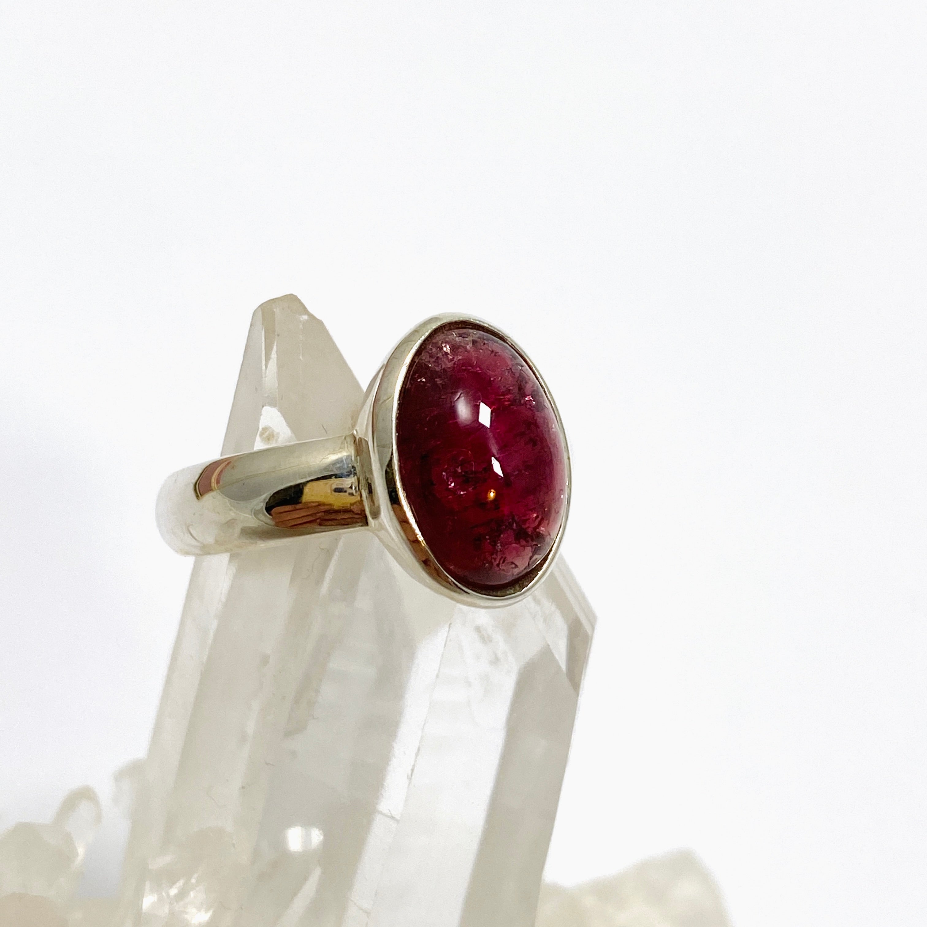 Natural Pink Tourmaline Oval Cabochon Ring - Size 8.5 Sterling Silver Jewelry PRGJ737 - Perfect for Engagement, Anniversary & Everyday Wear