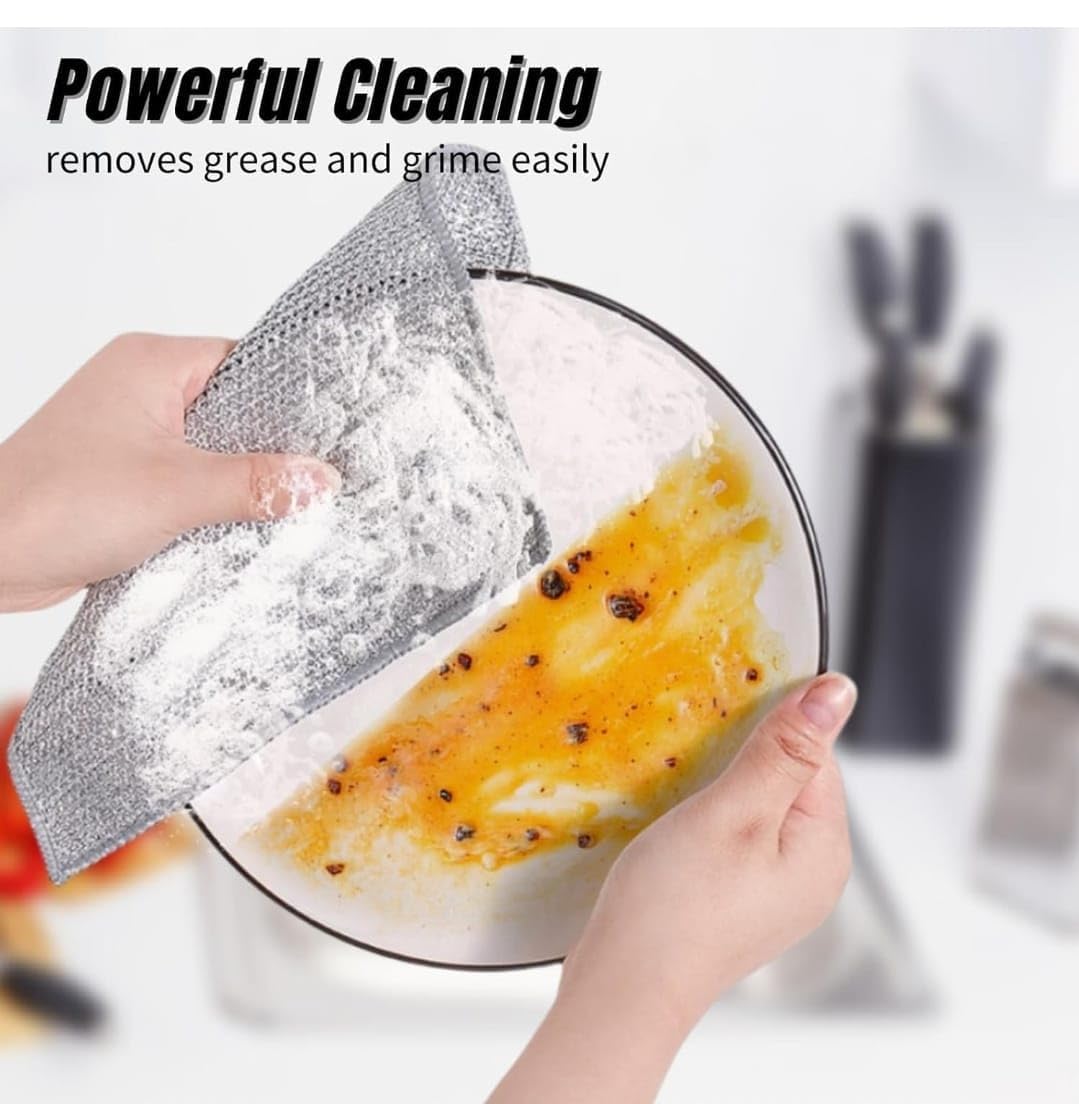 Stainless Steel Scrubber Pads - Non-Scratch Dishwashing Rags for Wet & Dry Cleaning - Multipurpose Wire Scourer for Dishes, Sinks & Countertops - Easy Rinse & Machine Washable (6 Pack) - Perfect for Kitchen Cleaning, Pots & Pans Scrubbing