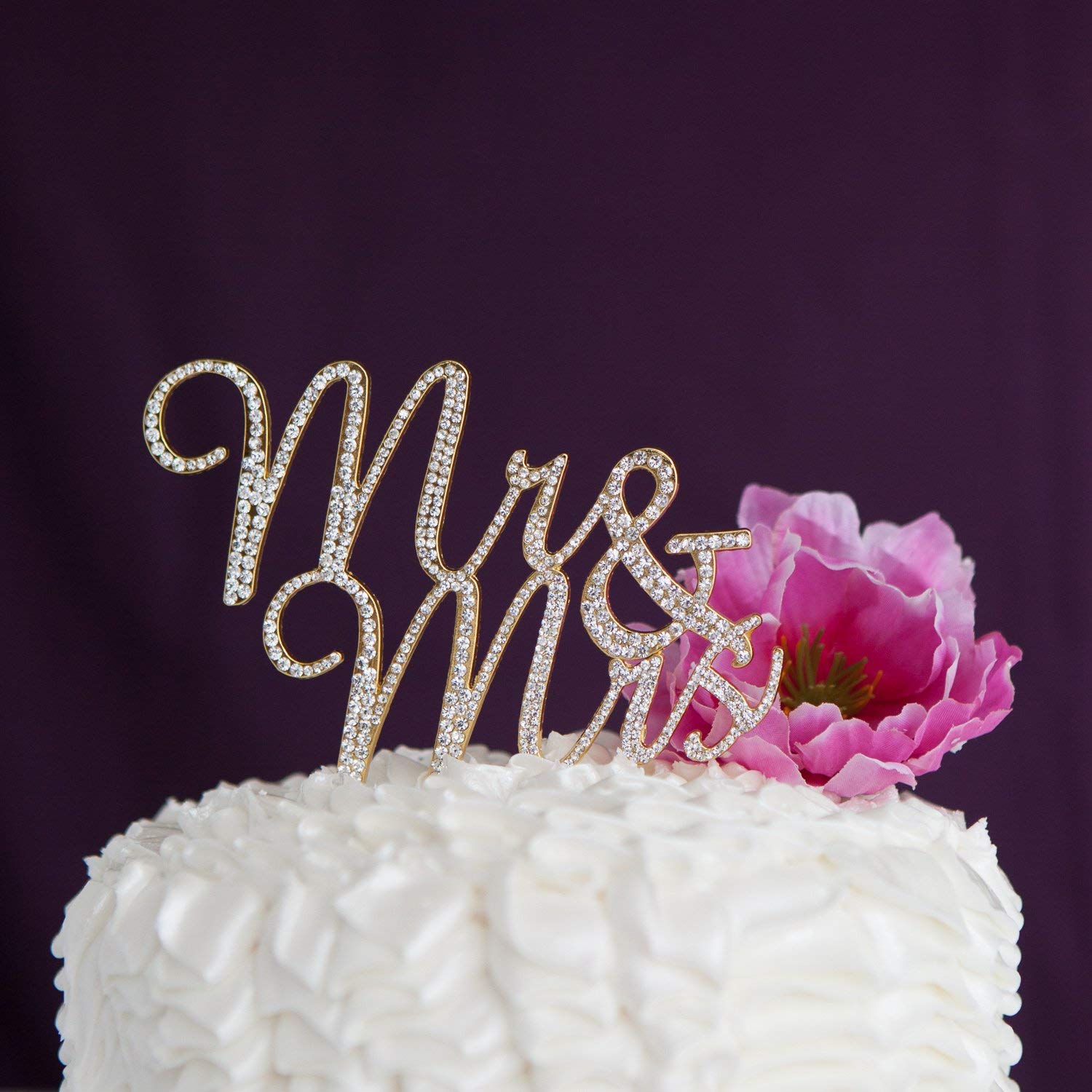 Elegant Gold Rhinestone Wedding Cake Topper for Mr & Mrs - Perfect for Wedding Desserts, Anniversary Cakes & Romantic Celebrations