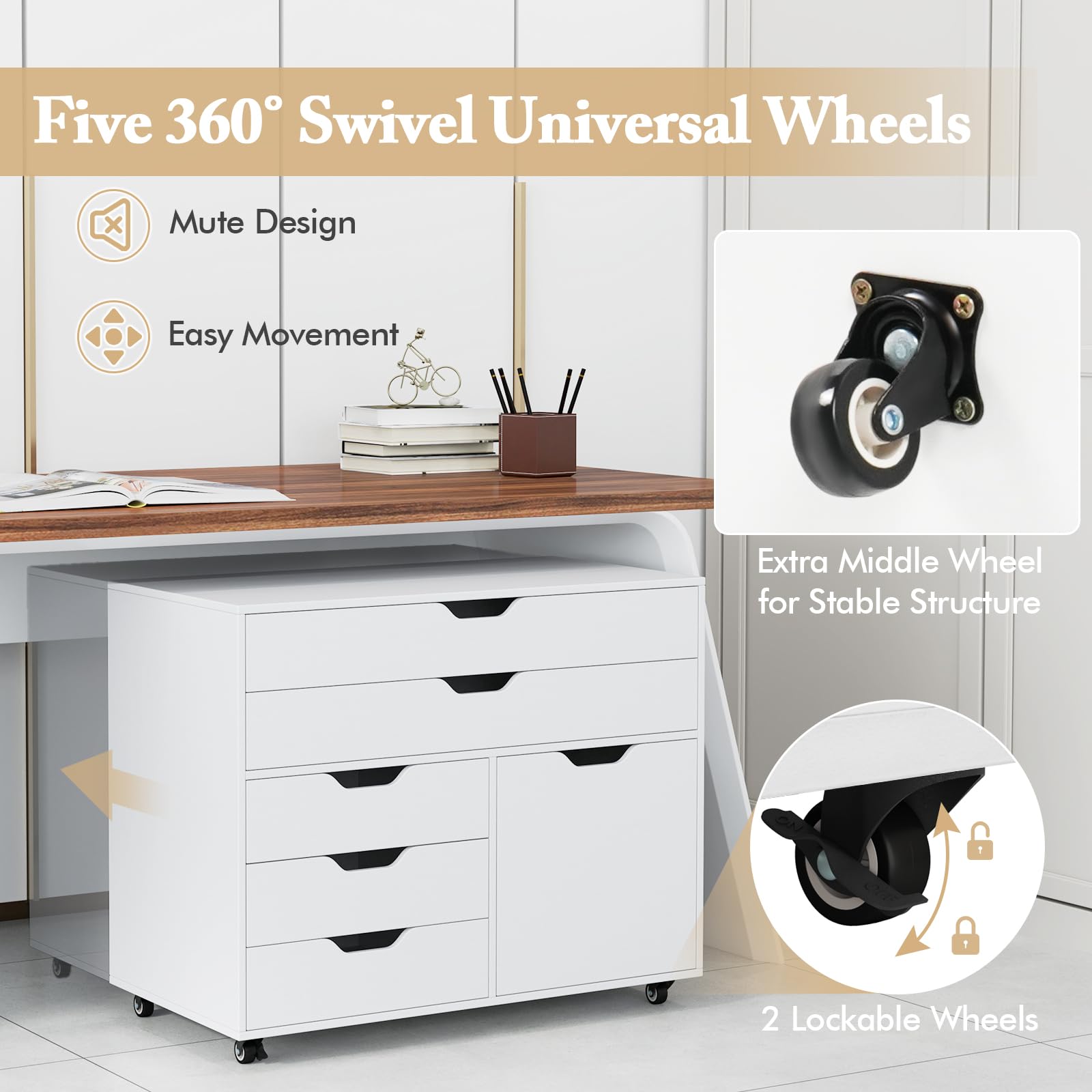Giantex 2-Drawer Lateral File Cabinet with Wheels - Heavy Duty Mobile Rolling Storage Cabinet for Office, Home & Craft Room - 220 lbs Capacity, Printer Stand & Organization Solution for Documents, Supplies & Stationery