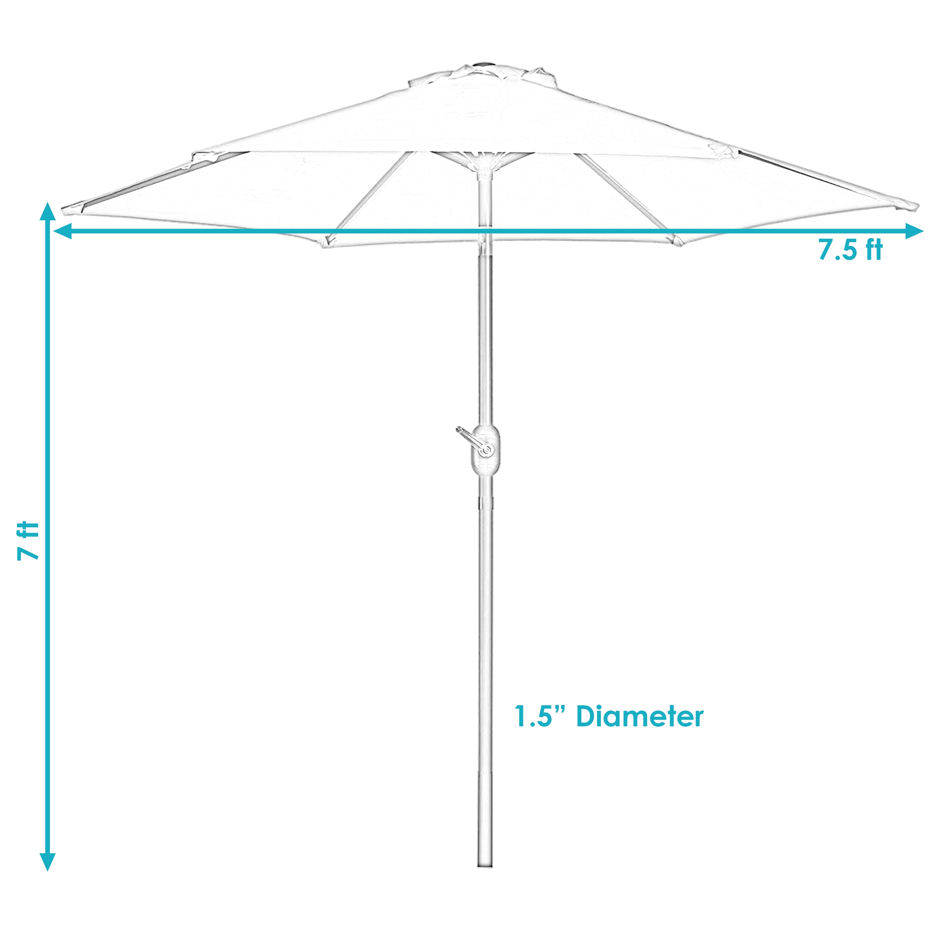 Sunnydaze 7.5 Foot Aluminum Outdoor Patio Umbrella with Tilt & Crank - Perfect for Backyard, Poolside, and Garden Shade