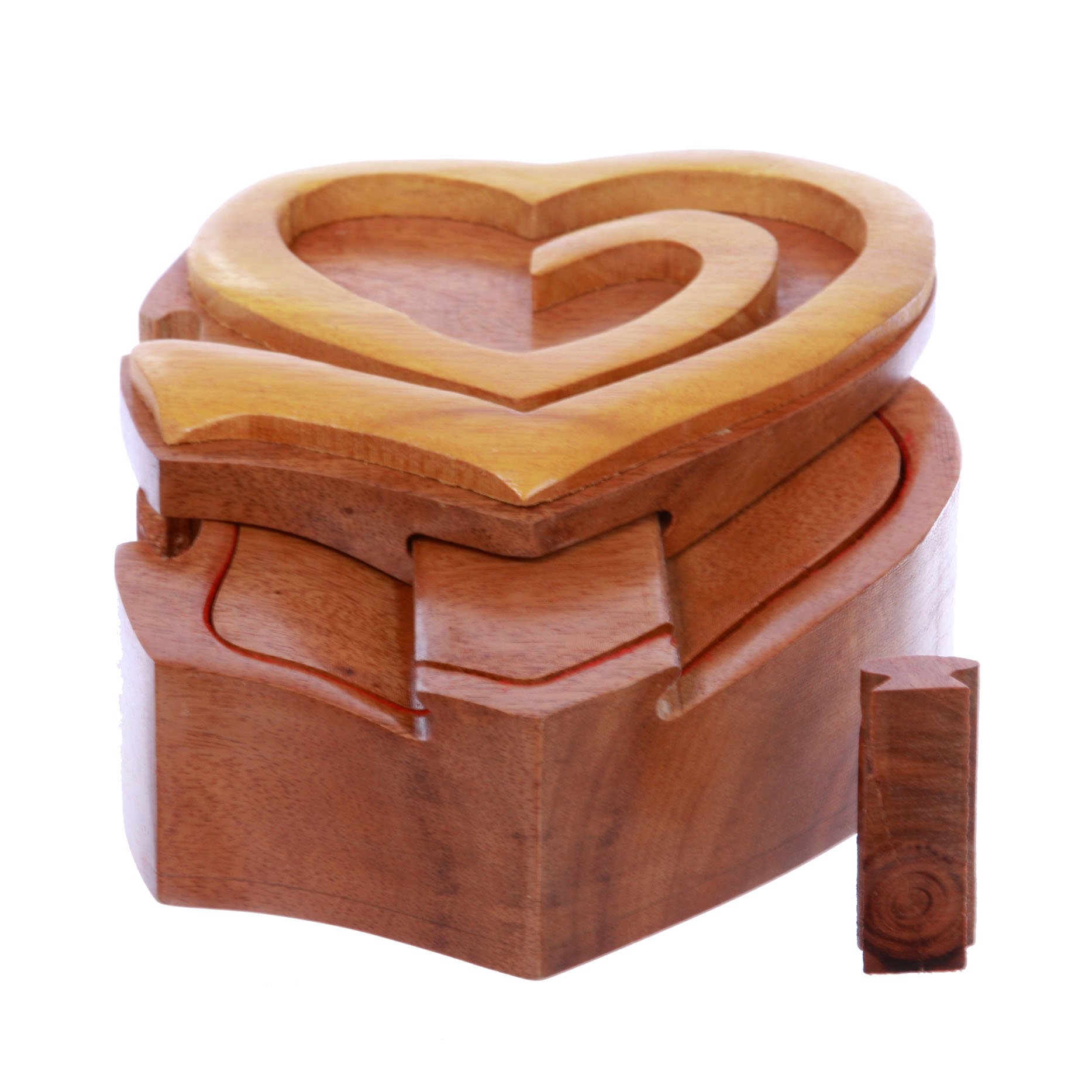 Handcrafted Wooden Secret Jewelry Puzzle Box with Double Interlink Entwined Hearts - Romantic Gift for Anniversary, Valentine's Day - Perfect for Storing Rings, Necklaces & Love Notes