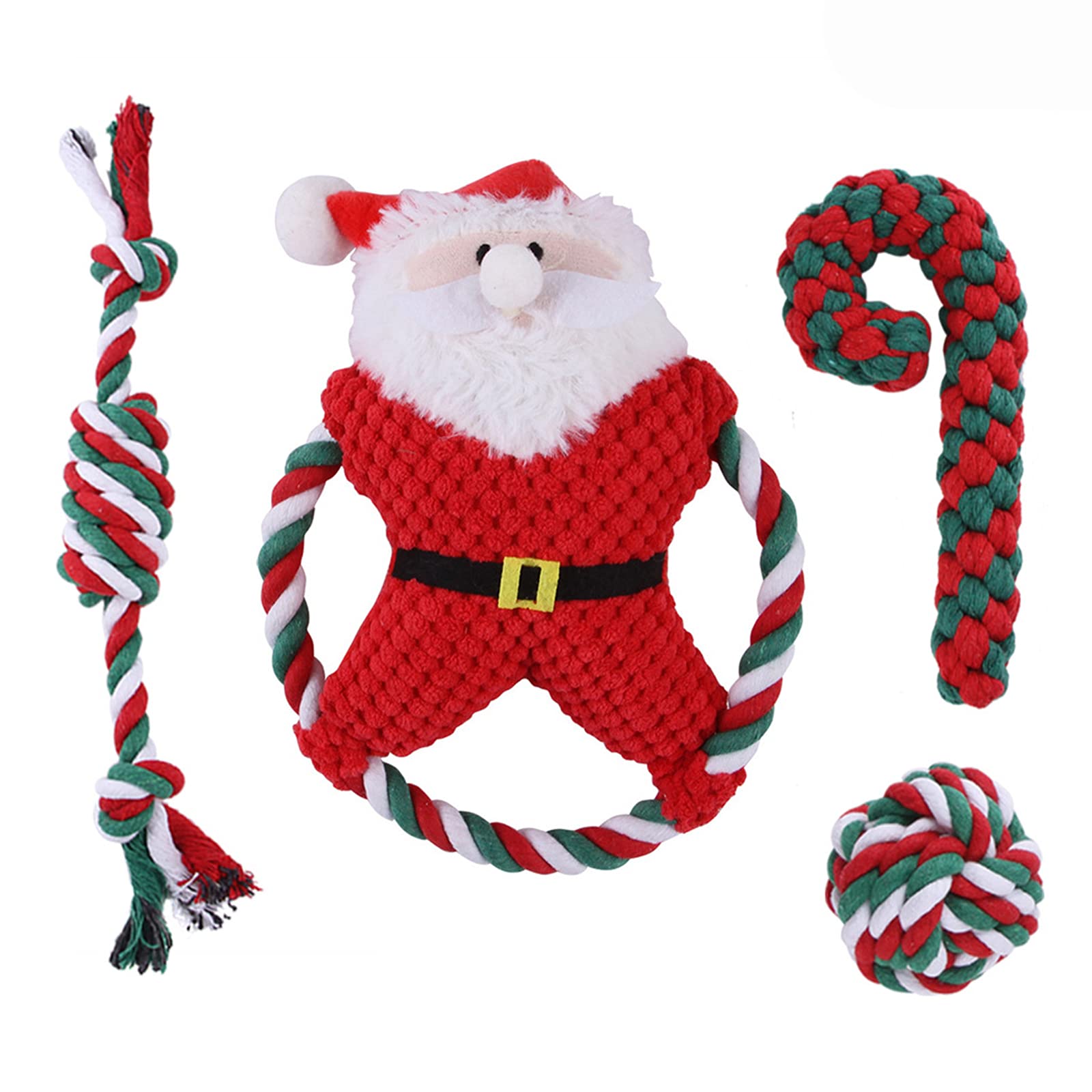 HYLYING 4 Pack Christmas Dog Rope Toys - Durable Candy Cane Chew Toys for Puppies, Teething, Cleaning & Training - Cotton Stuffed Rope Toys for Small & Medium Dogs | Perfect for Holiday Playtime & Dental Care