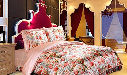 Maxfeel 100% Mulberry Silk Duvet Cover Set - Floral Print Charmuse Silk Bedding for Queen/King/Cal King - Luxury Soft Comforter Cover with Premium Satin Finish (#07) | Perfect for Master Bedrooms, Guest Rooms & Luxury Hotels