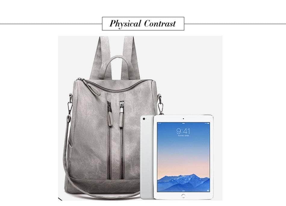 Vintage Women's Zipper Backpack - Stylish Retro Leather School Bag for College, Travel & Everyday Use