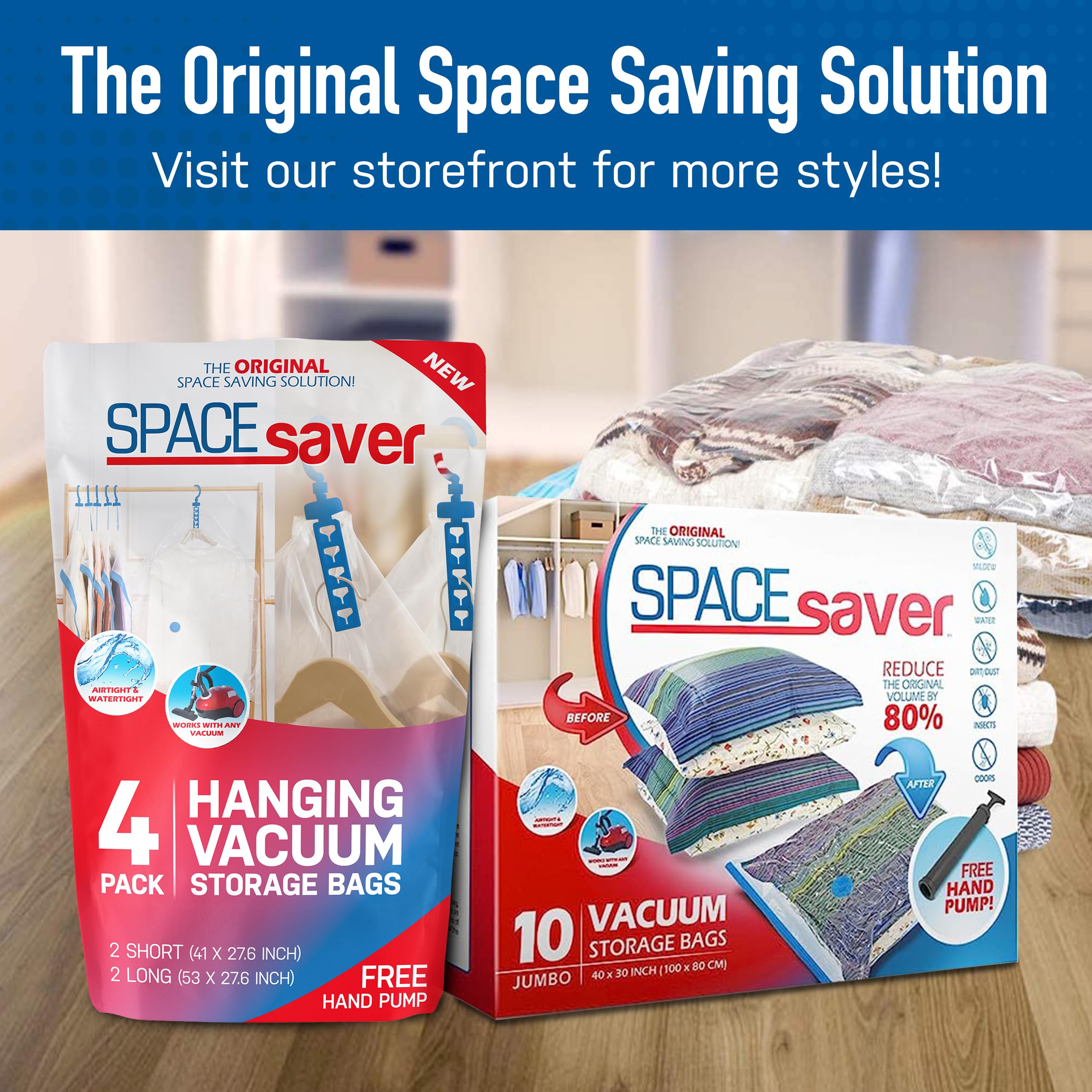 Premium Vacuum Storage Bags (Jumbo 3 Pack) - Save 80% Closet Space for Comforters, Blankets & Seasonal Clothes | Heavy Duty Compression Seal | Includes Hand Pump | Perfect for Home Organization, Travel & Seasonal Storage