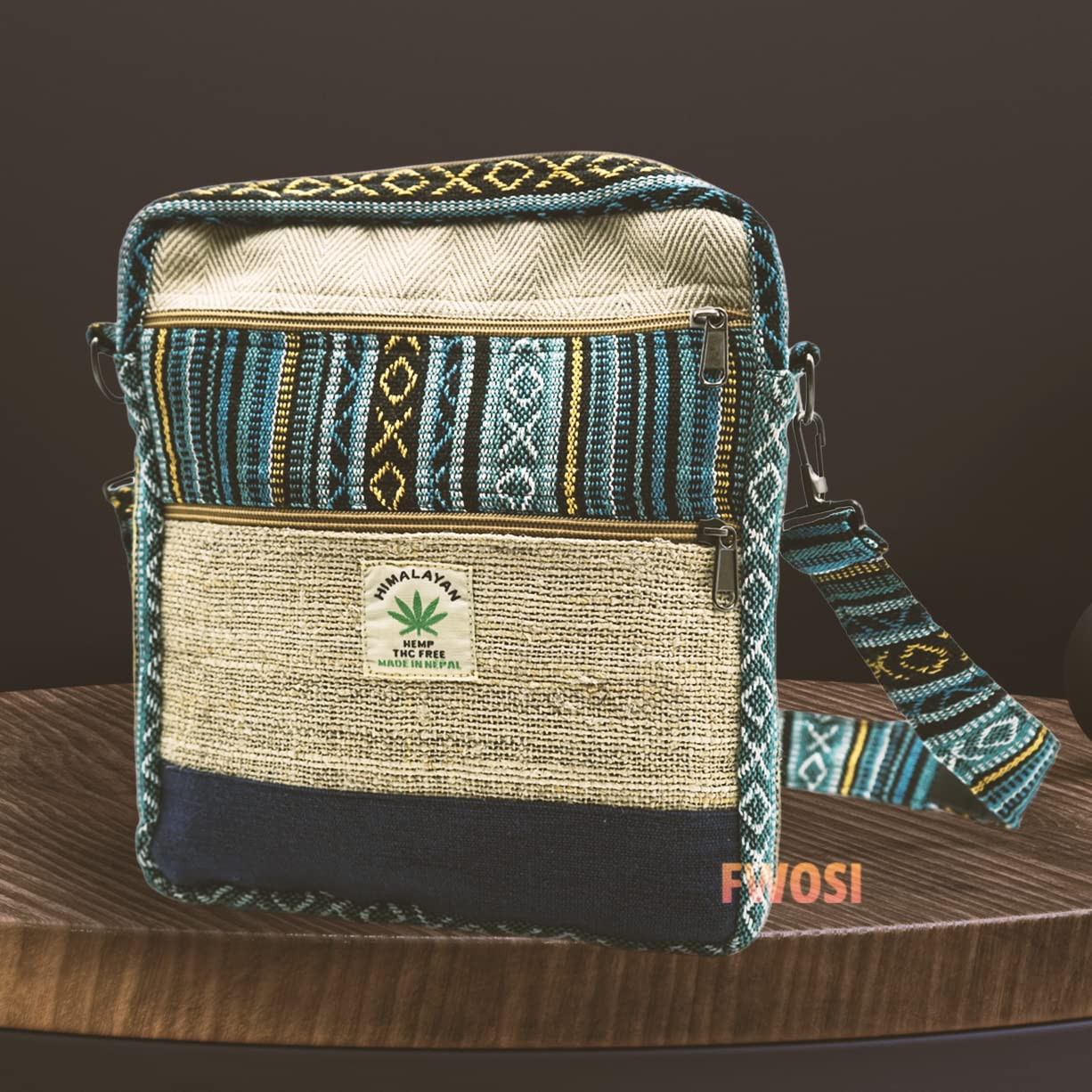 Handwoven Hemp Crossbody Bag - Eco-Friendly Himalayan Hemp Shoulder Bag with Zipper & Pocket - Bohemian Travel Purse for Men & Women - Perfect for Festivals, Beach Trips & Daily Use