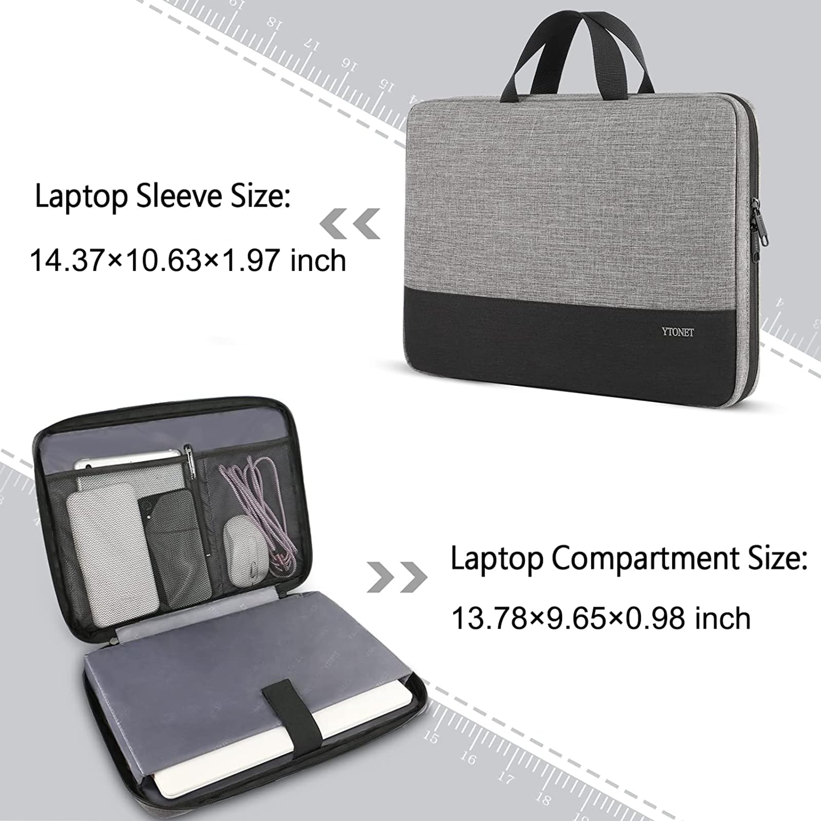 Waterproof 14 Inch Laptop Sleeve Case - Shockproof Protective Cover for MacBook, HP, Lenovo, Dell, Asus, Acer & Chromebook - Lightweight Carrying Bag for Work, School & Travel (Grey)