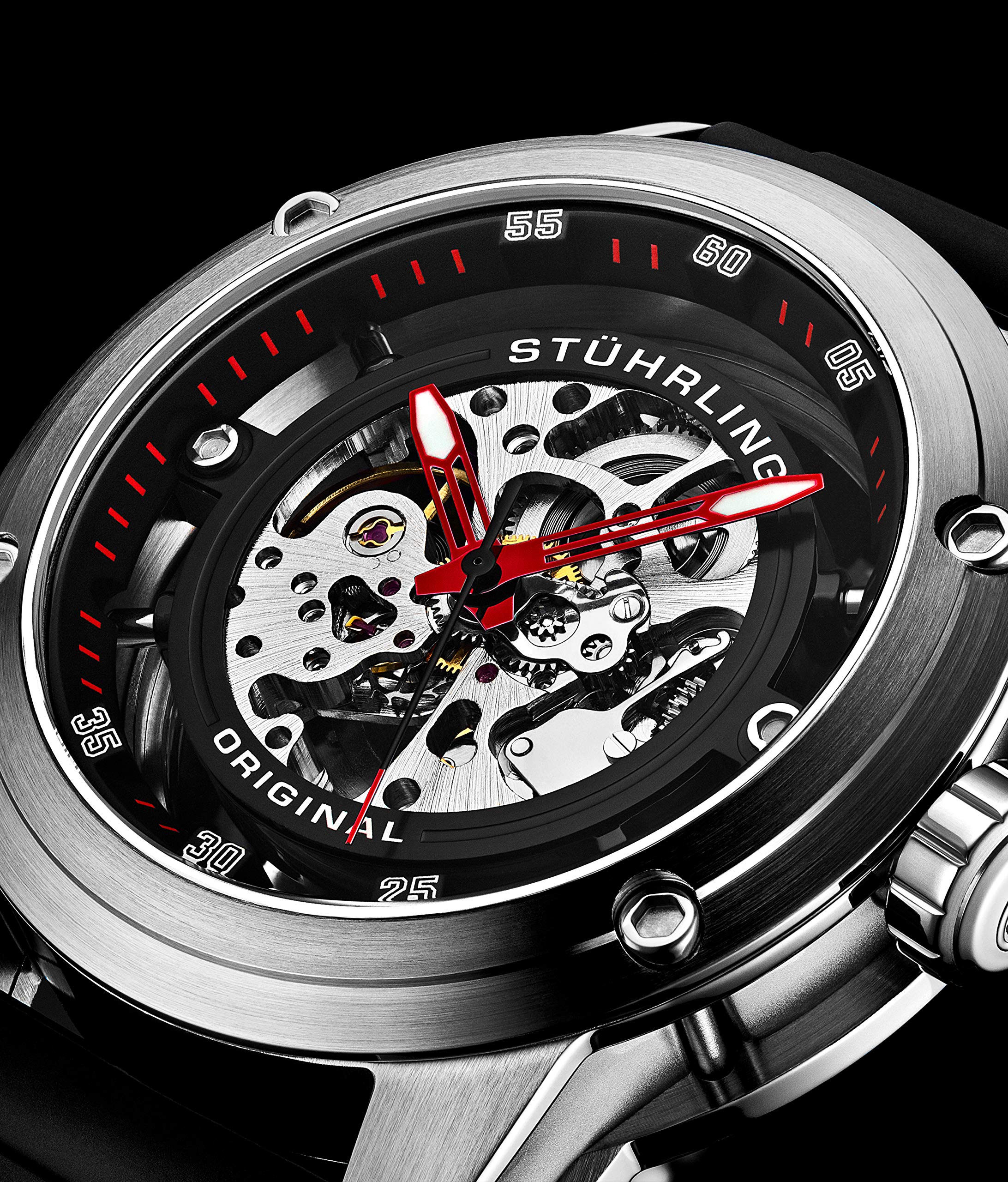Stuhrling Original Men's Automatic Skeleton Watch - Stainless Steel Self-Winding Dress Watch with Rubber Strap, 50mm Case - Perfect for Business, Formal Events & Everyday Wear