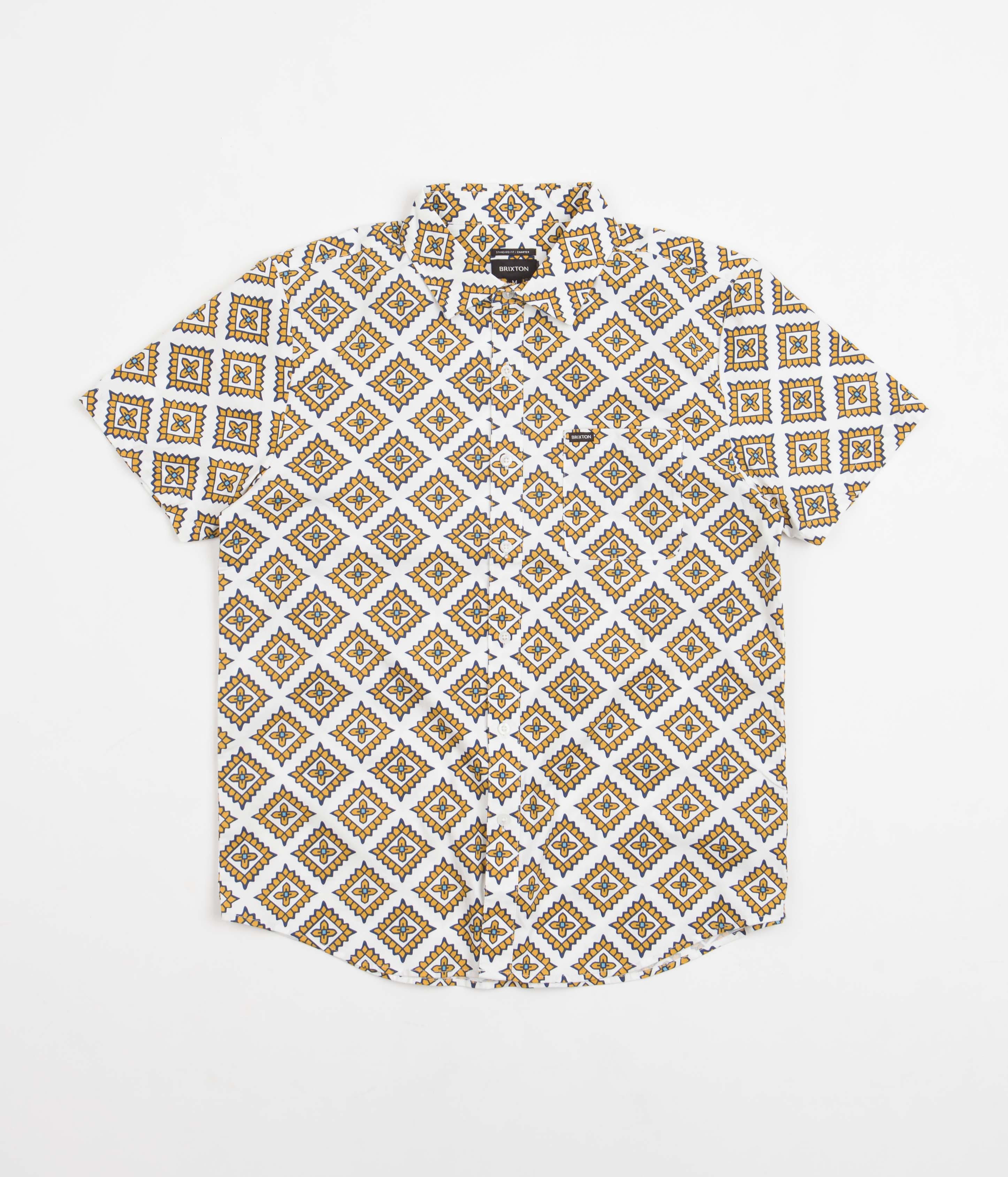 Brixton Charter Print Short Sleeve Shirt for Men - Casual Button Down Shirt in Off White, Phoenix Orange & Joe B Colors - Perfect for Summer Outfits, Beach Vacations and Street Style Fashion