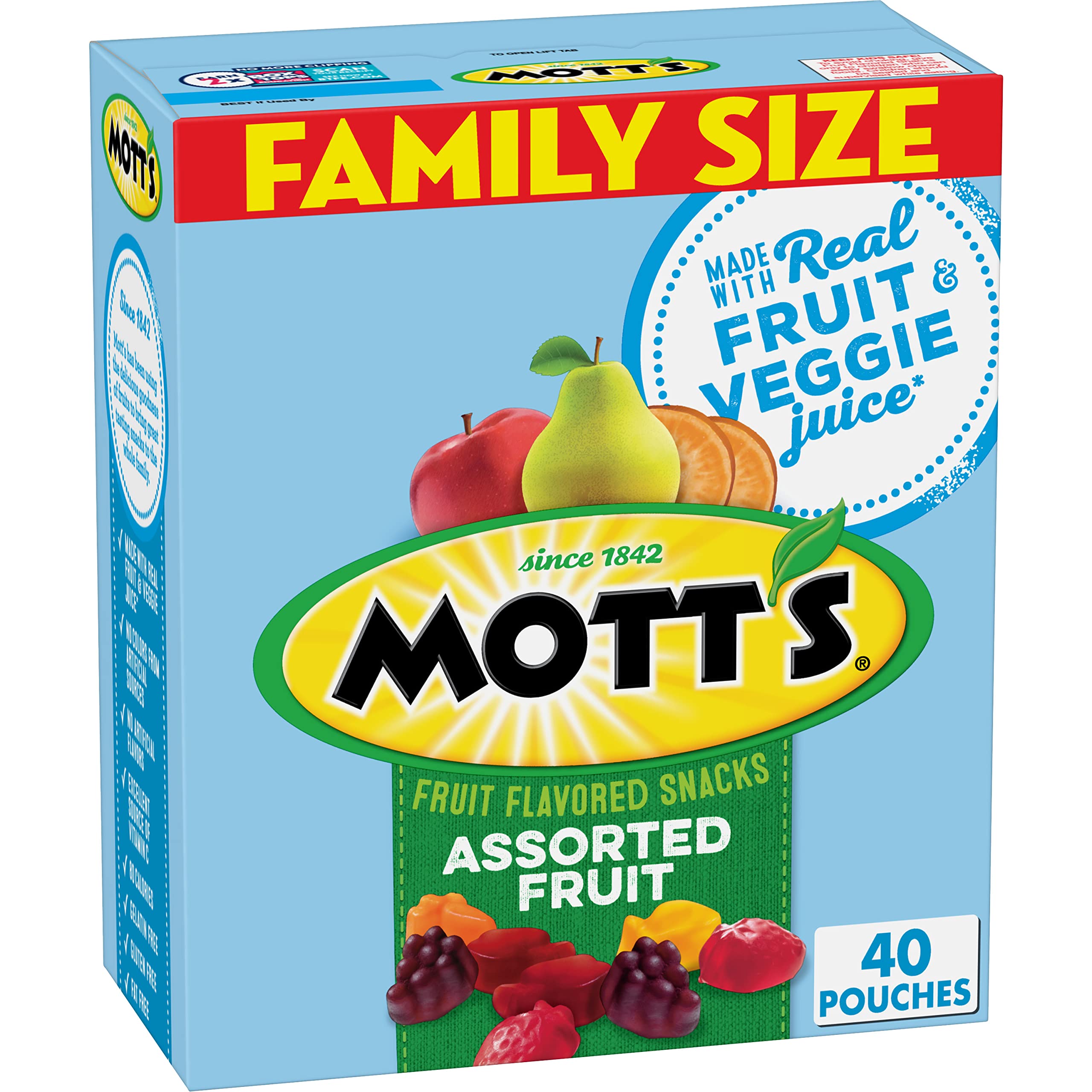 Mott's Assorted Fruit Flavored Snacks - Gluten Free, Family Pack (40 Count, 32 oz) - Perfect for Easter Basket Stuffers, Kids Lunch Box Treats & Healthy On-the-Go Snacks