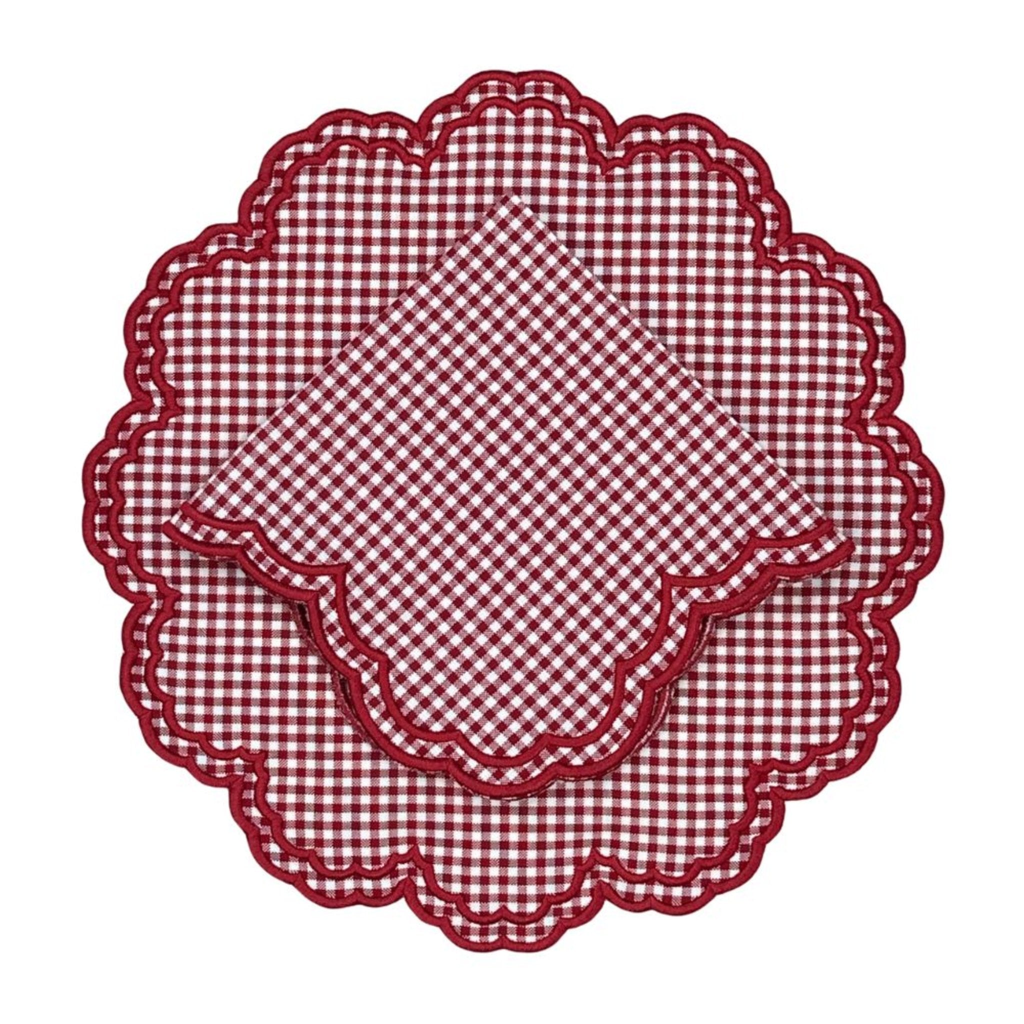 Bettina Red Gingham Placemats Set of 4 - Stylish & Durable Cotton Table Mats for Dining, Kitchen, Picnic, and Party Decor