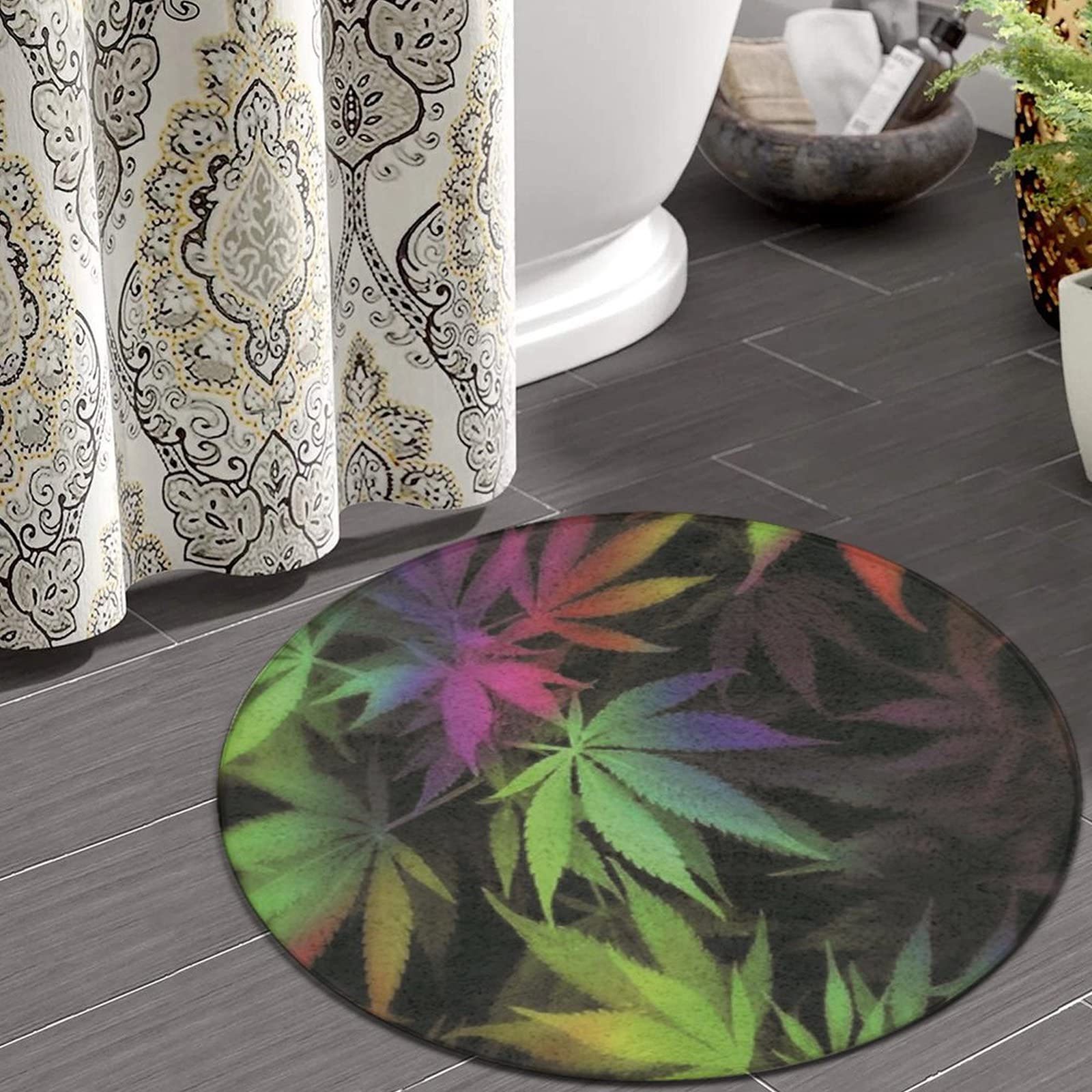 Soft Flannel Non-Slip Round Area Rug - 36 Inch Tie Dye Pot Leaf Design for Living Room, Bedroom & Office - Cozy Home Decor Floor Carpet | Perfect for Dorm, Nursery & Meditation Spaces