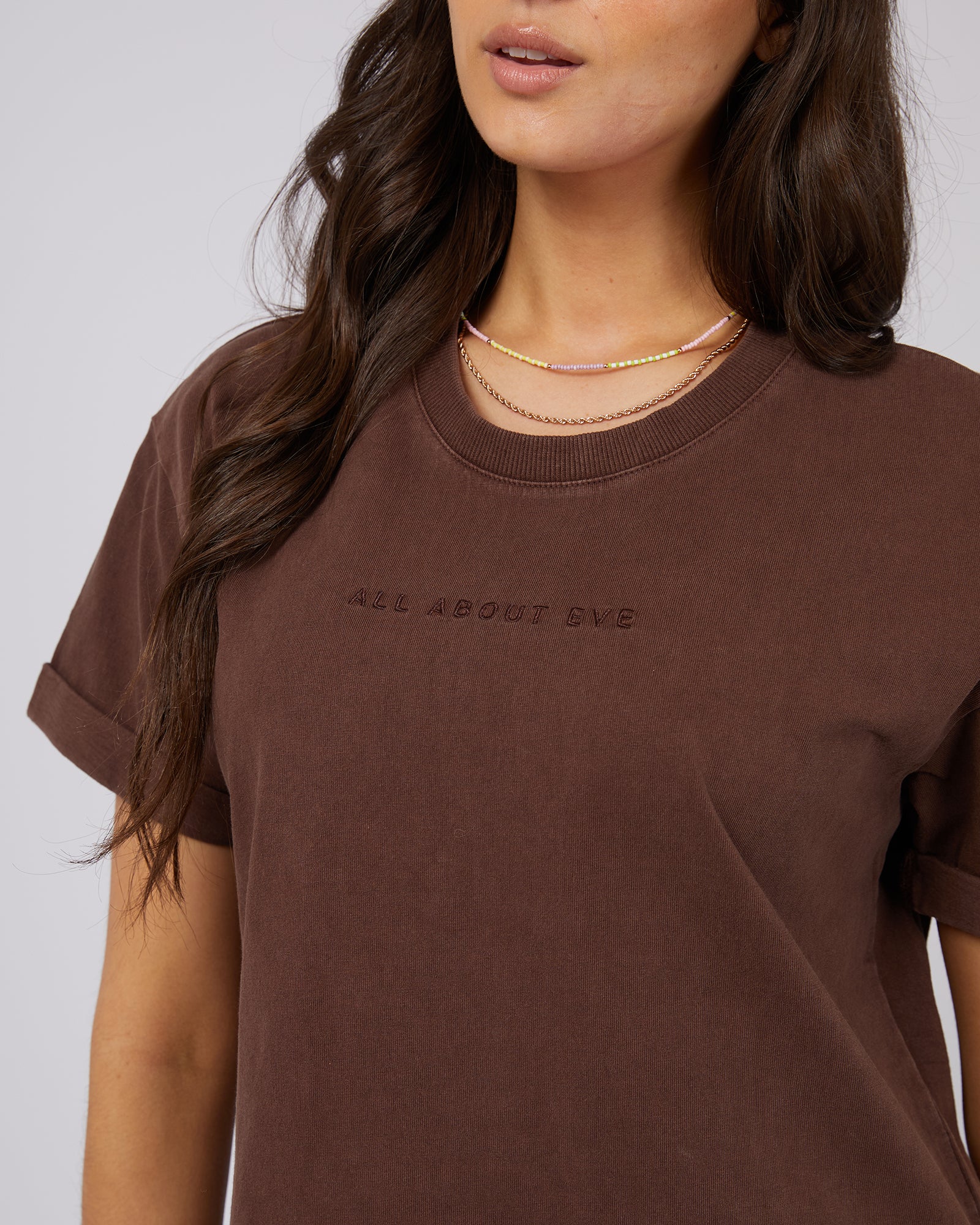 All About Eve AAE Washed Tee Brown | Vintage Washed Cotton T-Shirt for Women | Casual Streetwear & Everyday Comfort